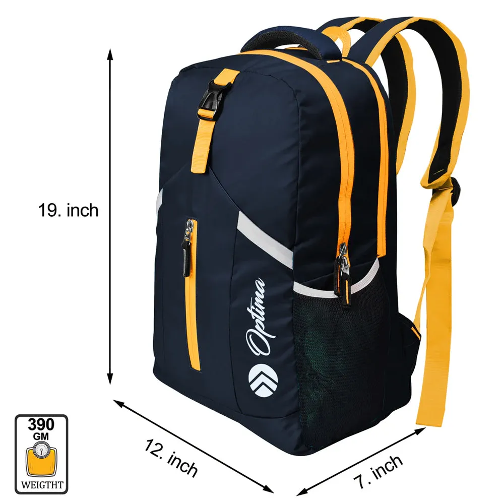 Optima Casual Backpack 28L, 2 Main Compartments, Bottle Pocket, Front Pocket, Padded Shoulder Strap(yellow)