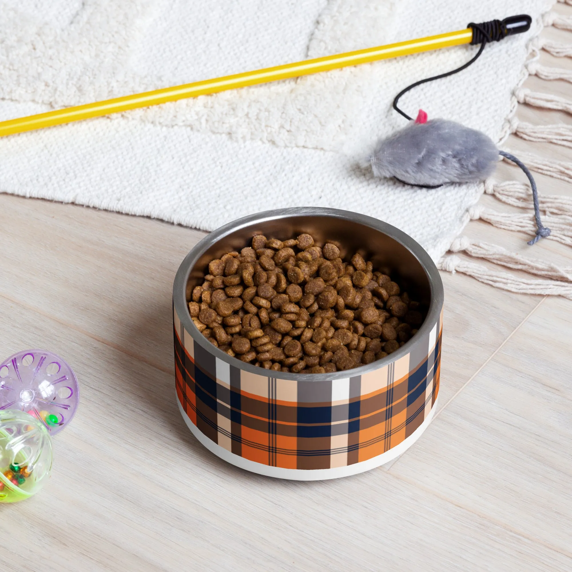 Orange and Navy Blue Preppy Plaid Pet Bowl