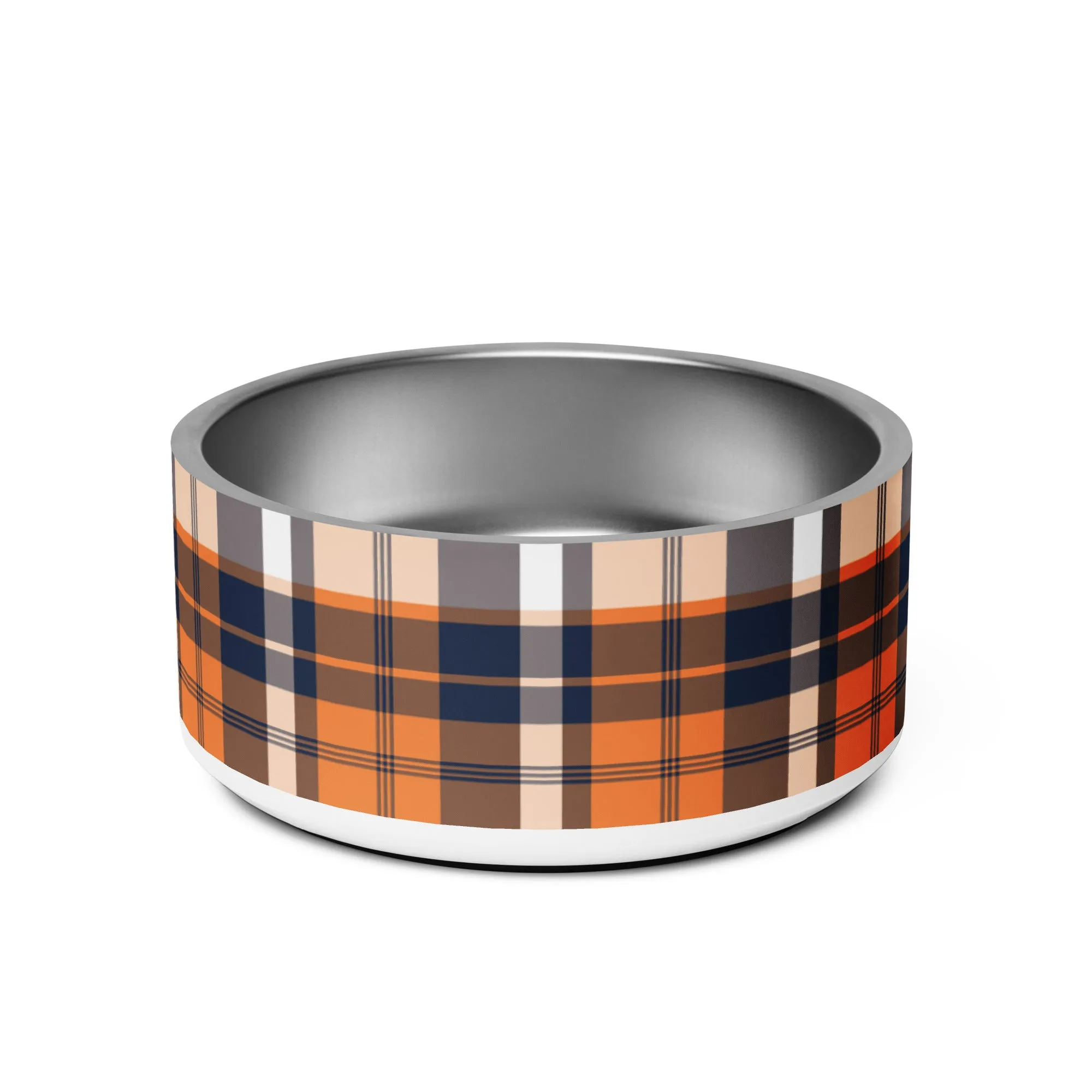 Orange and Navy Blue Preppy Plaid Pet Bowl