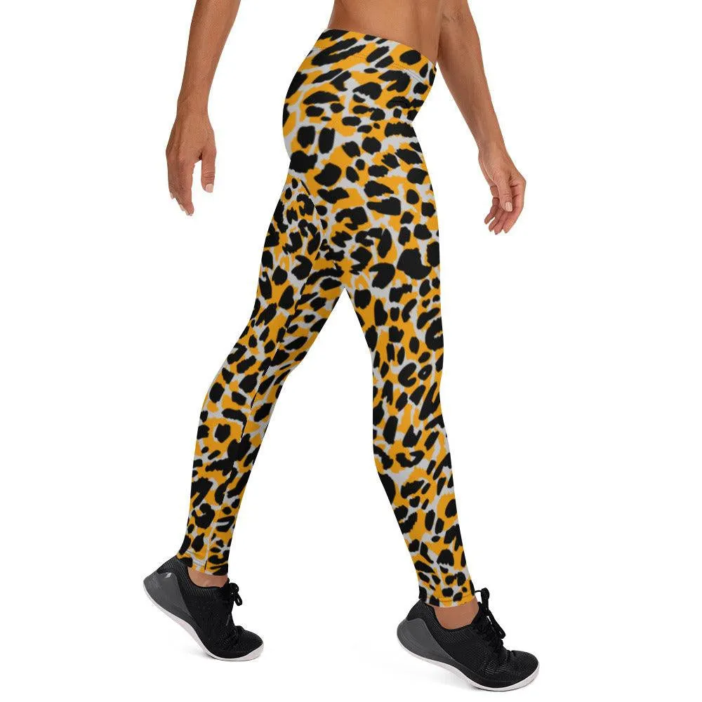 Orange Animal Print Women's Mid-Rise Leggings