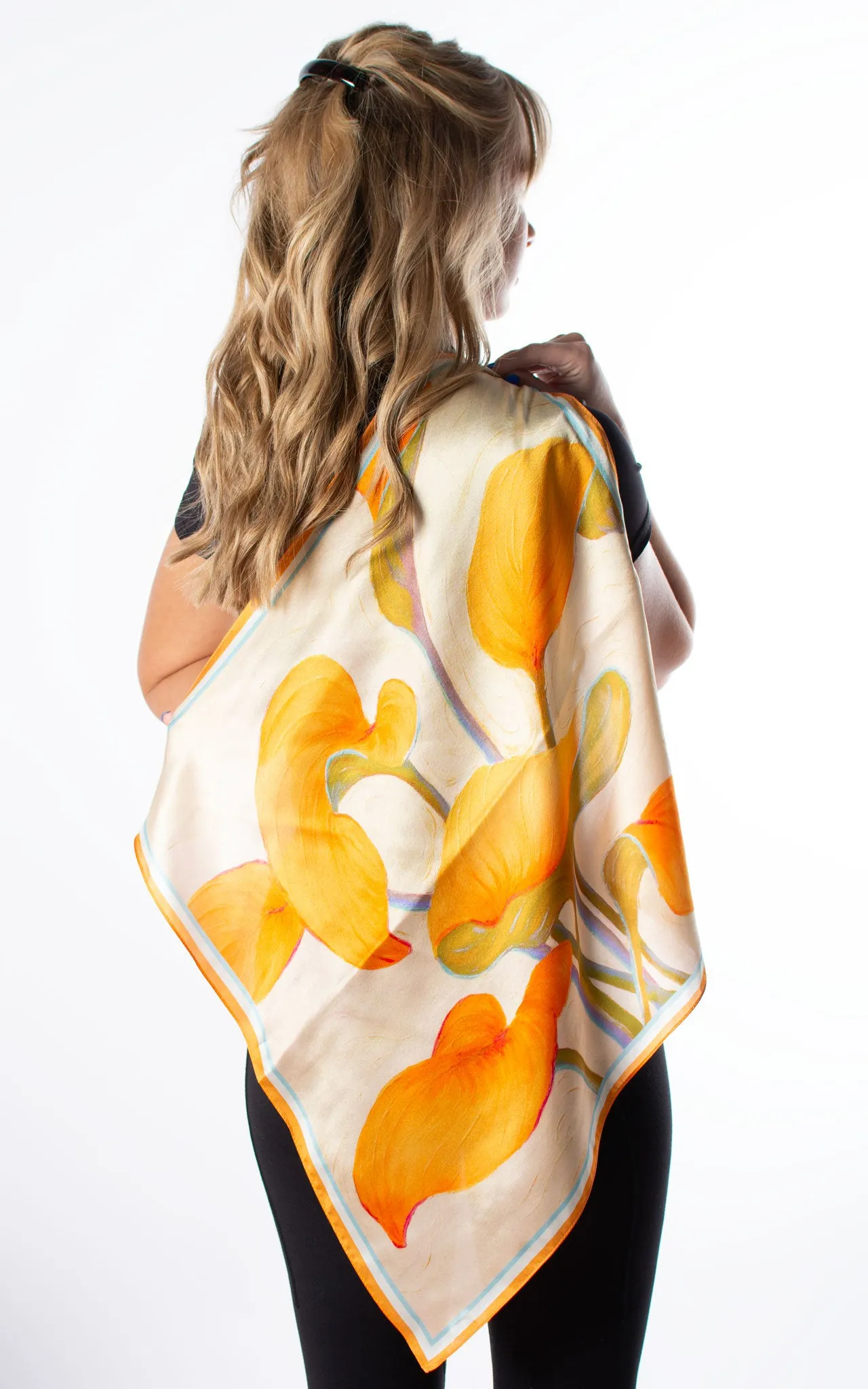 Orange Calla Lily Square Silk Scarf