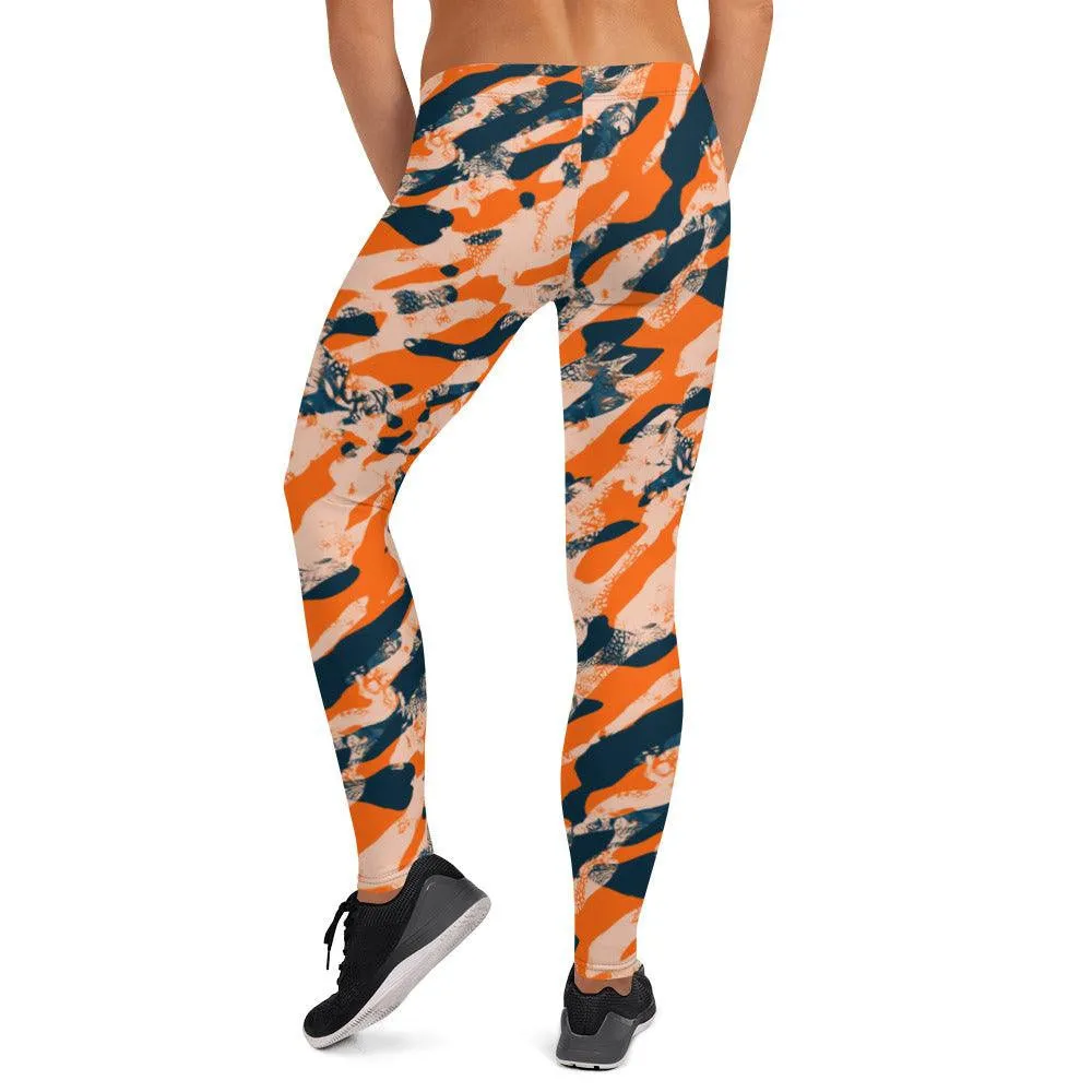 Orange Camouflage Women's Mid-Rise Leggings