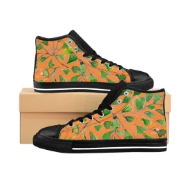 Orange Green Maidenhair Men's Tennis Shoes, Tropical Print Designer Best High-top Sneakers For Men