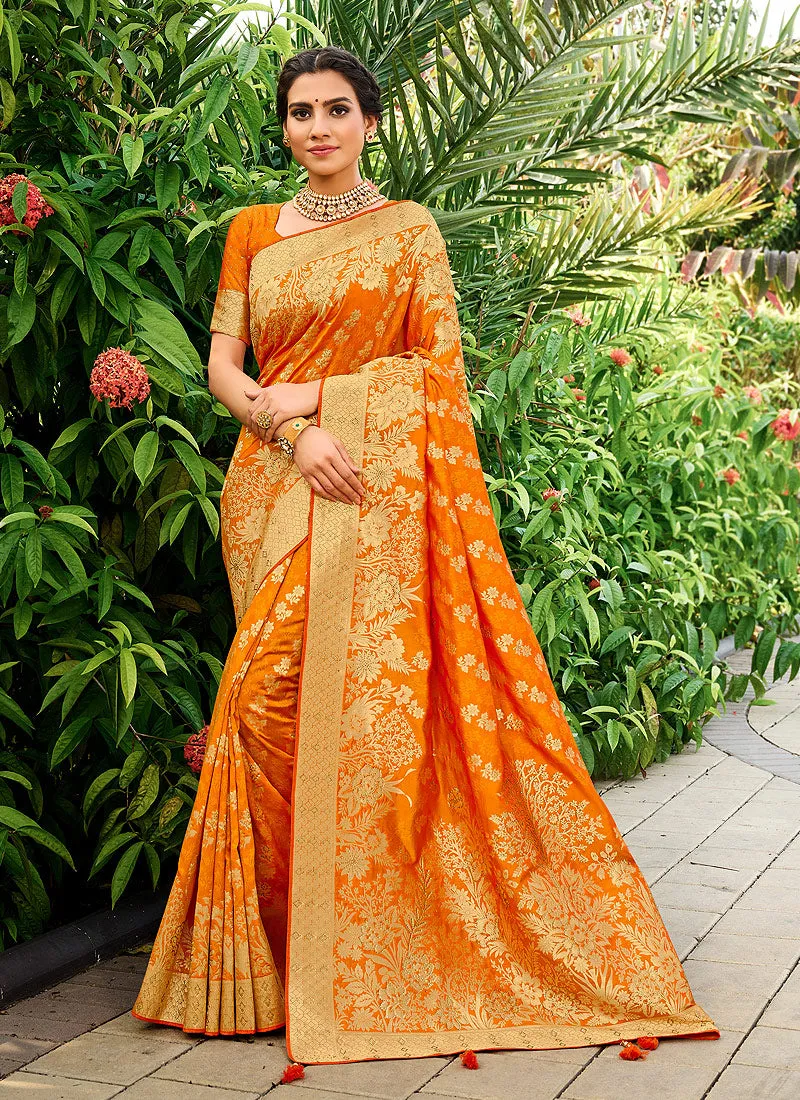 Orange Silk Saree With Blouse