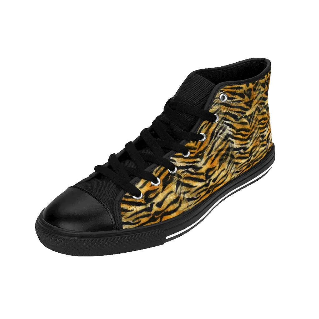 Orange Tiger Men's High-top Sneakers, Striped Animal Print Men's Designer Tennis Running Shoes