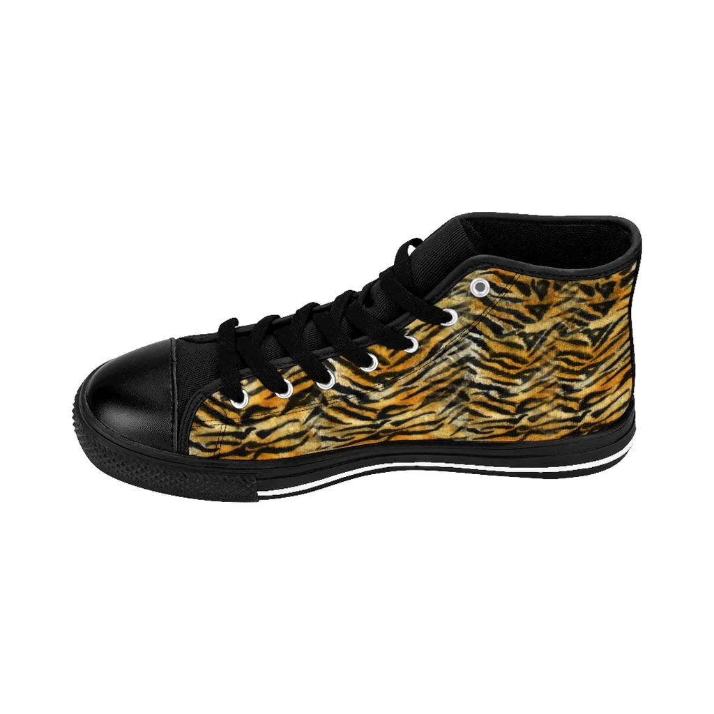 Orange Tiger Men's High-top Sneakers, Striped Animal Print Men's Designer Tennis Running Shoes