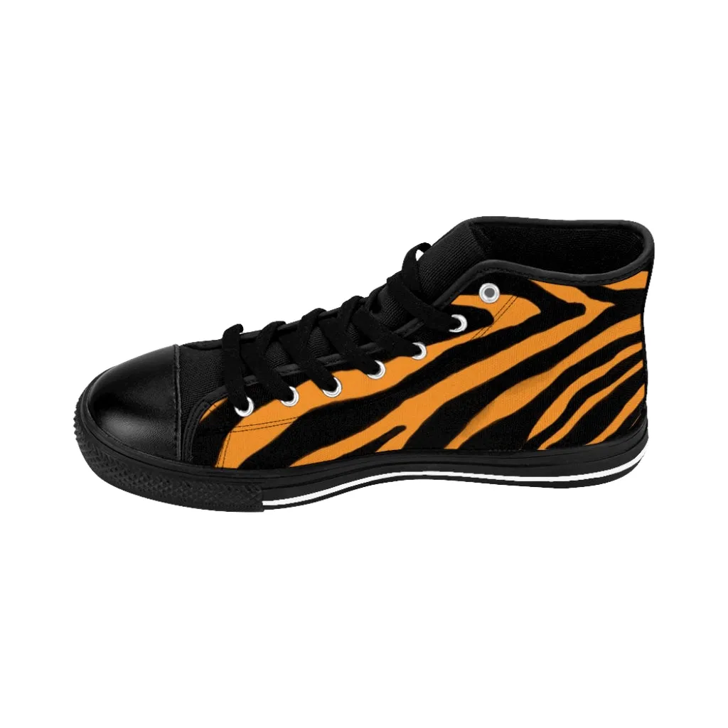 Orange Zebra Men's High Tops, Zebra Striped Animal Print Men's Classic Sneakers Running Fashion Canvas Shoes