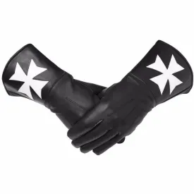 Order of Malta Commandery Gauntlet - Black Leather with White Maltese Cross