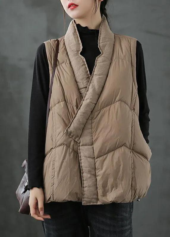 Organic Khaki Pockets Loose Casual Winter Puffer Vest