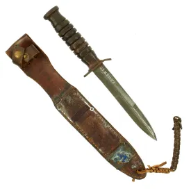 Original U.S. WWII 88th Infantry Division Blue Devils Named M3 Blade Marked Fighting Knife by Utica with M6 Leather Scabbard