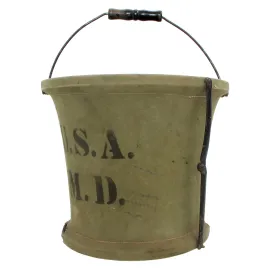 Original U.S. WWII Medical Department Folding Canvas Water Bucket by Handy Folding Pail Co. New York