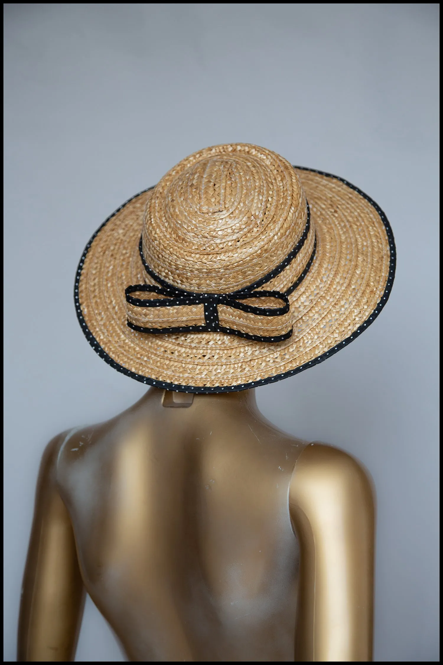 Original Vintage 1980s Polkadot Straw Boater