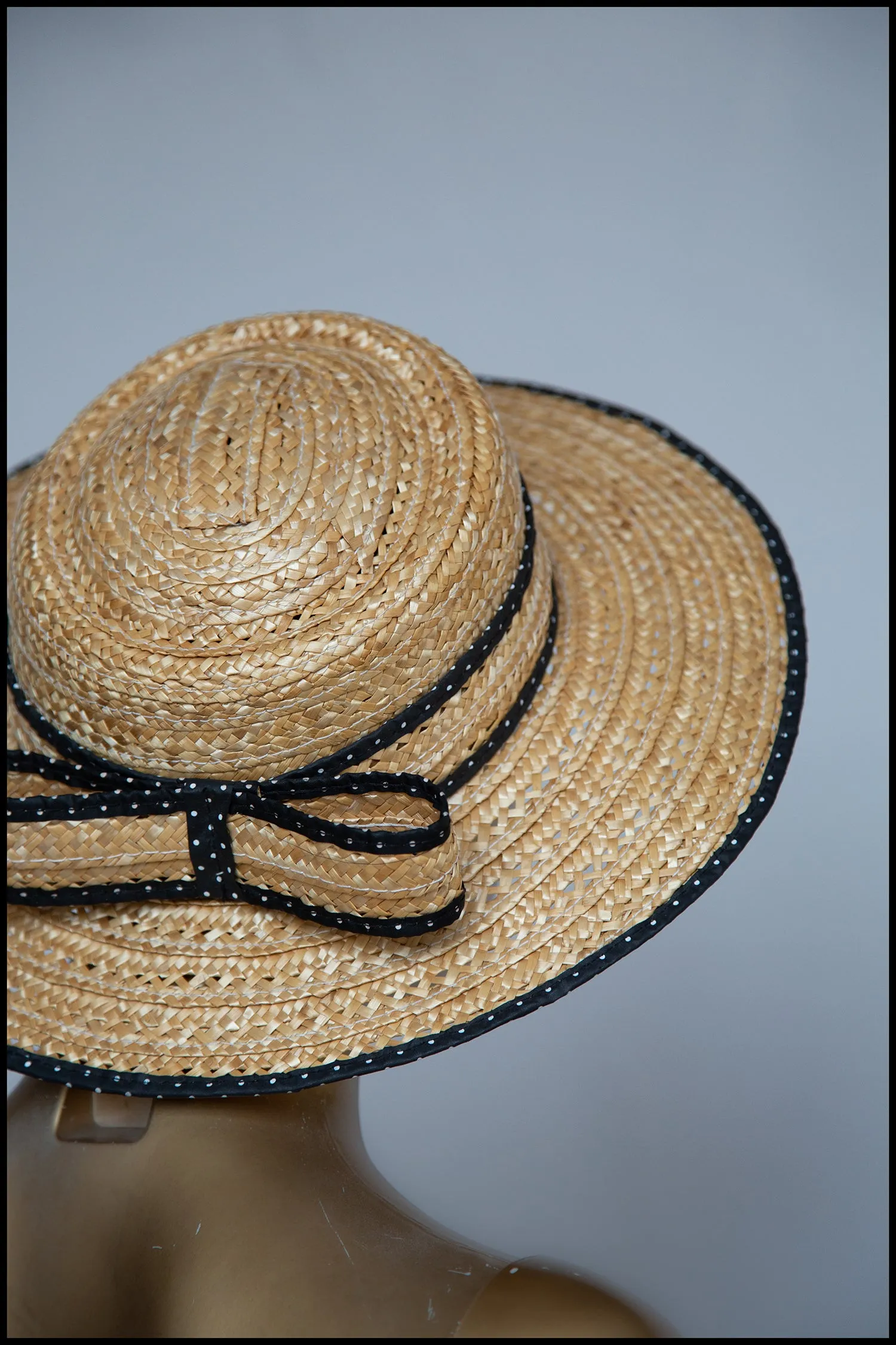 Original Vintage 1980s Polkadot Straw Boater