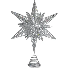 Ornativity Silver Star Tree Topper – Christmas Silver 3D Glitter Star Ornament Treetop Decoration