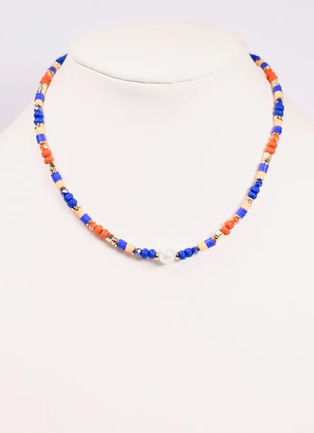 Oskar Beaded Necklace BLUE ORANGE