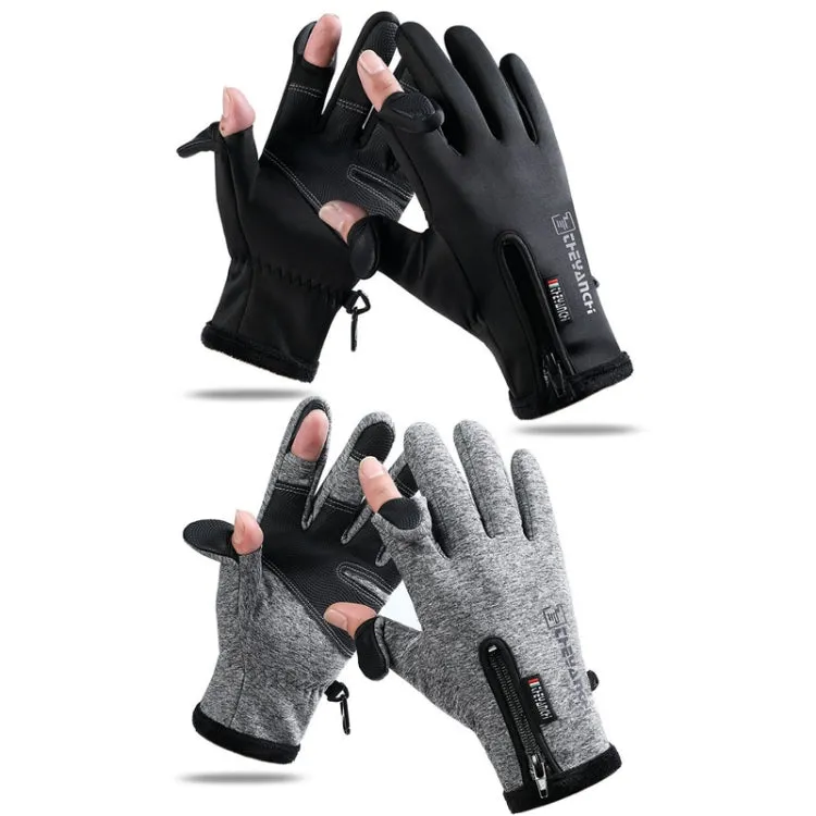 Outdoor Sports Riding Warm Gloves Touch Screen Fingerless Fishing Gloves, Size: XL(Grey)