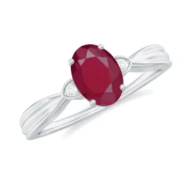 Oval Cut Real Ruby Solitaire Ring with Diamond