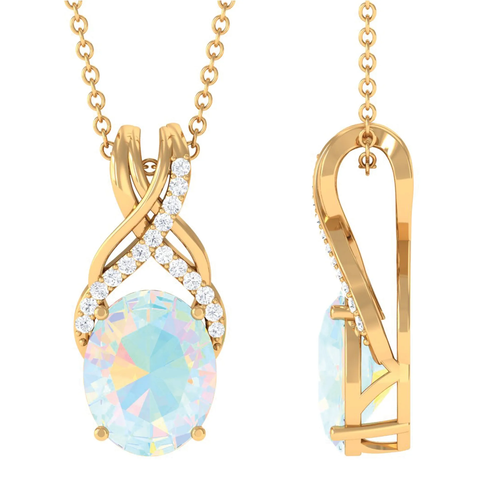 Oval Ethiopian Opal Solitaire Pendant with Moissanite Twisted Bail