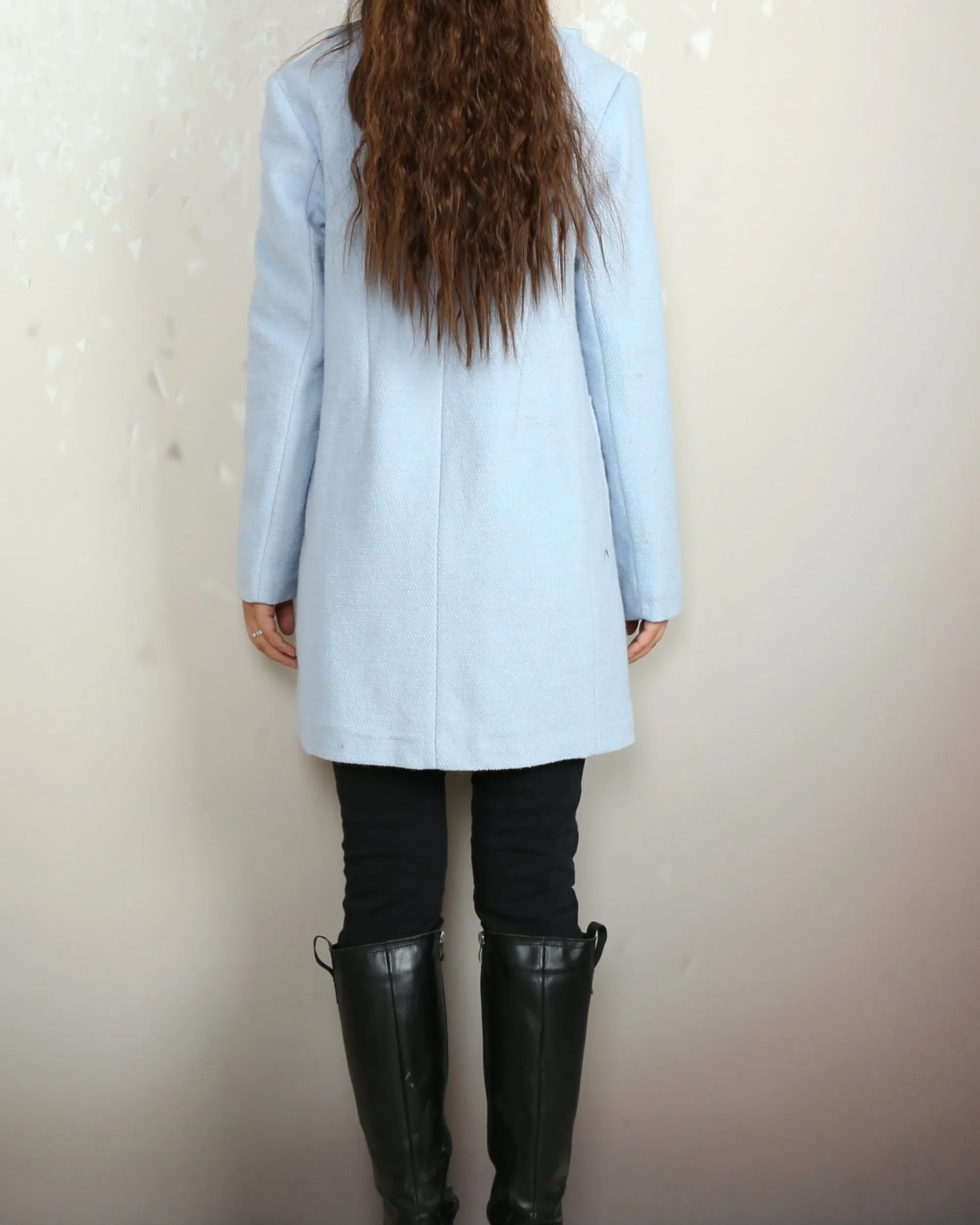 Overcoat women, double breasted coat, wool jacket, long coat, winter coat, light blue jacket(Y2118)