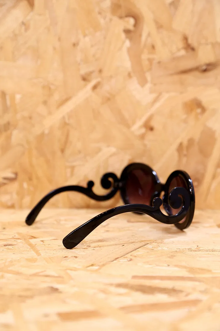 Oversized Black Sunglasses with Swirl Arms