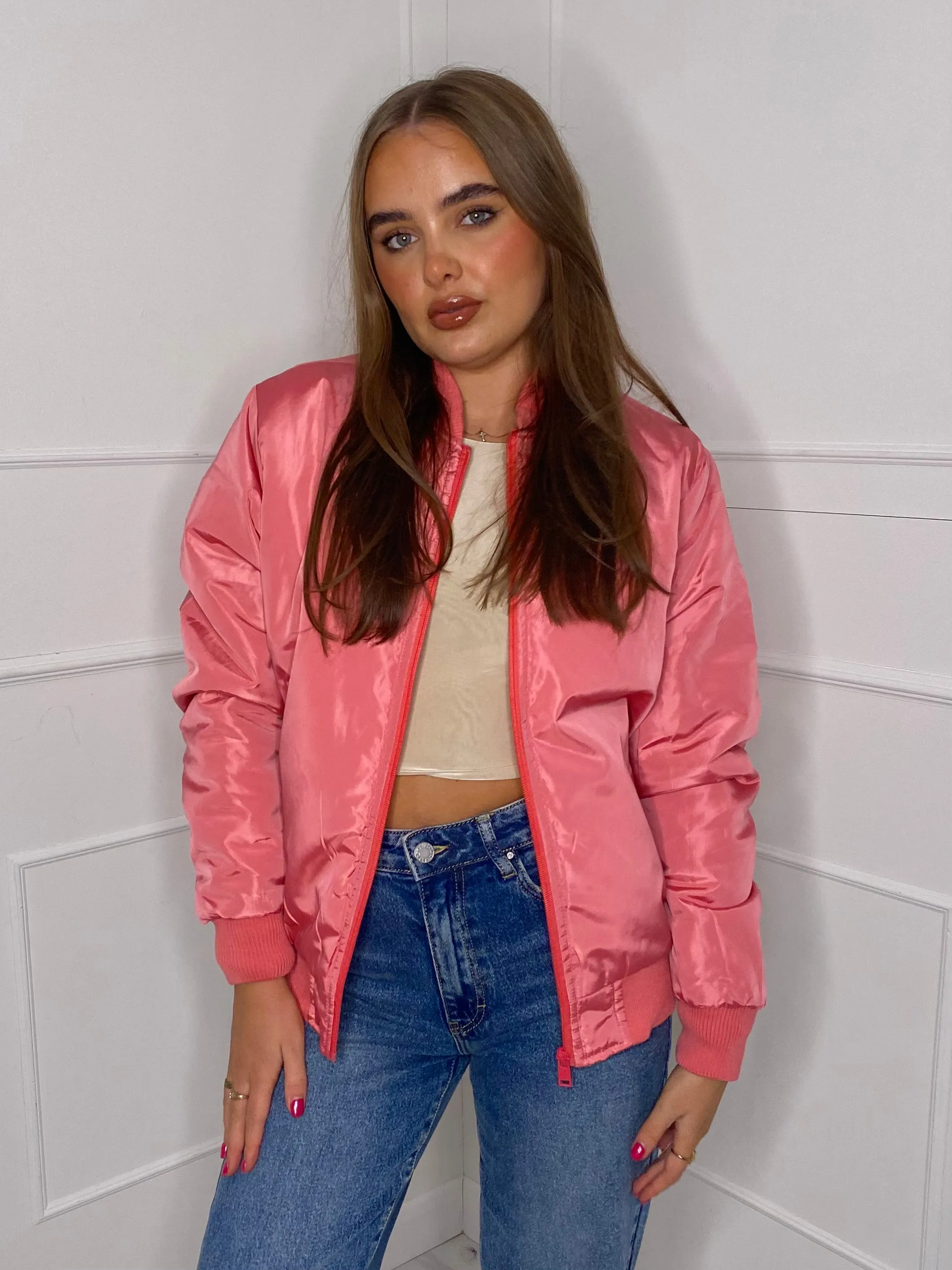 Oversized Bomber Jacket - Pink