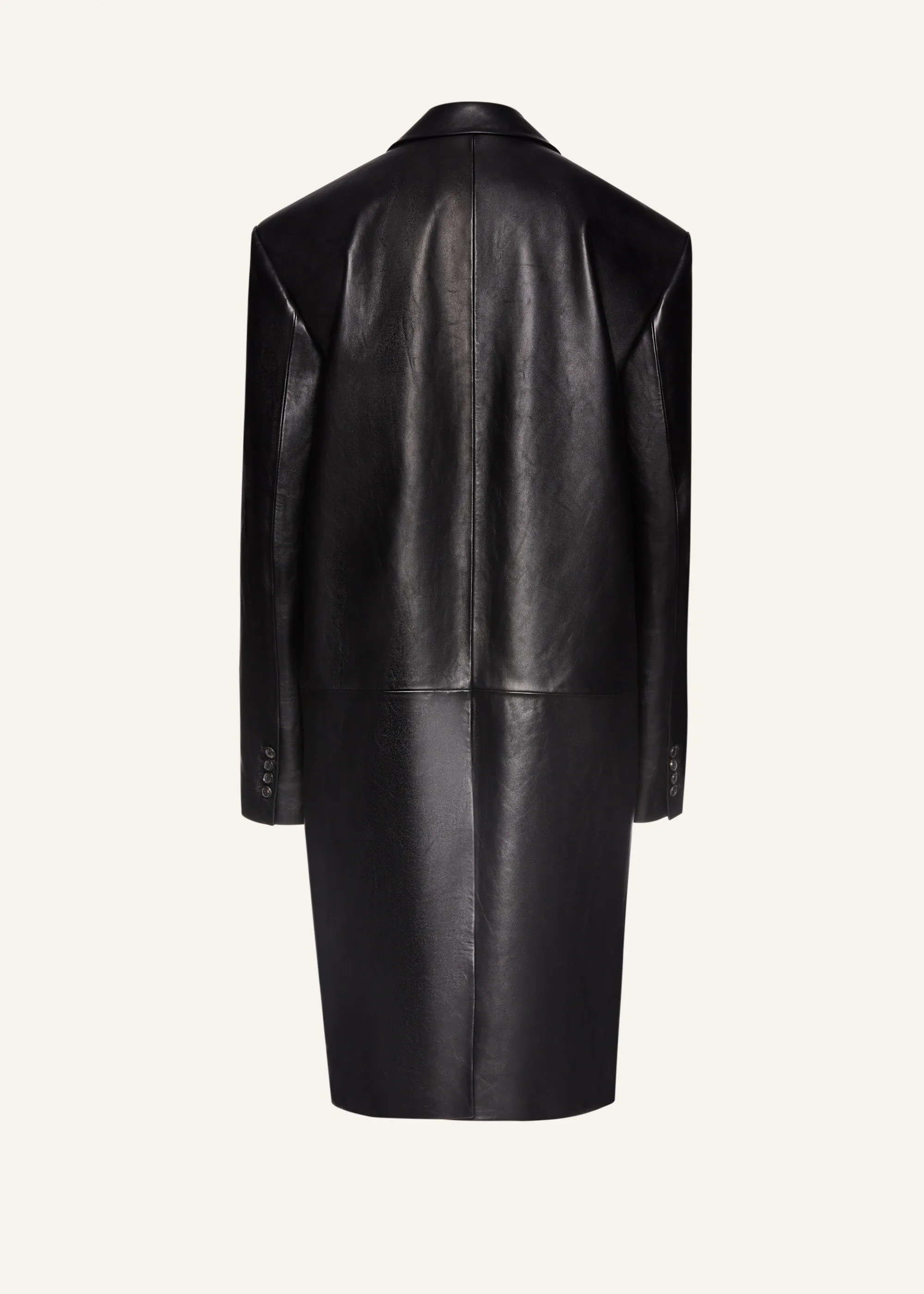 Oversized classic midi coat in black leather