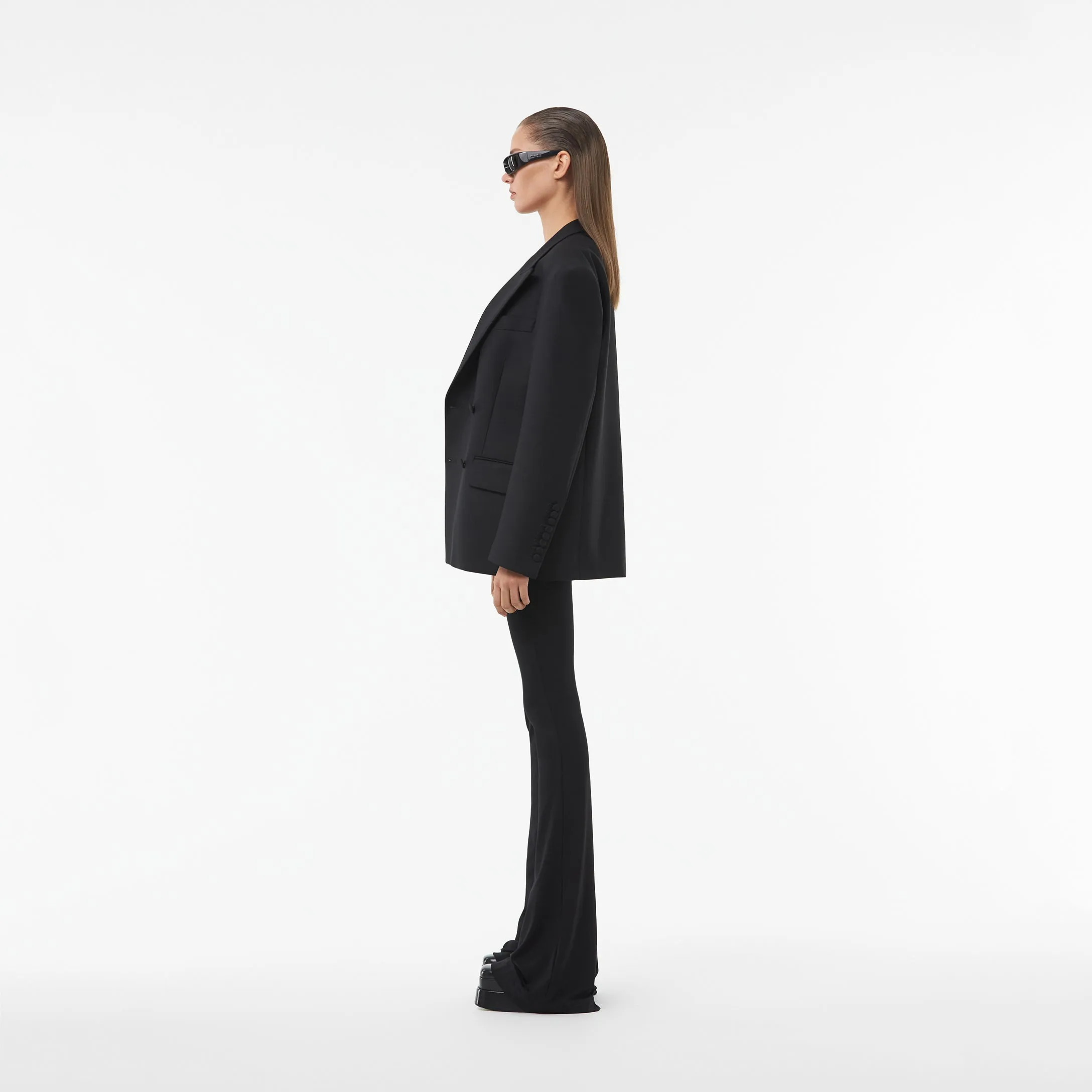 OVERSIZED DOUBLE-BREASTED BLAZER IN BLACK WOOL GABARDINE