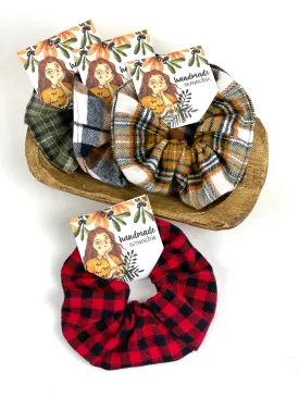 Oversized Extra Large Hair Scrunchie 100% Cotton Flannel, Plaid Flannel Fabric Scrunchies, Ponytail Holder, Handmade Scrunchie