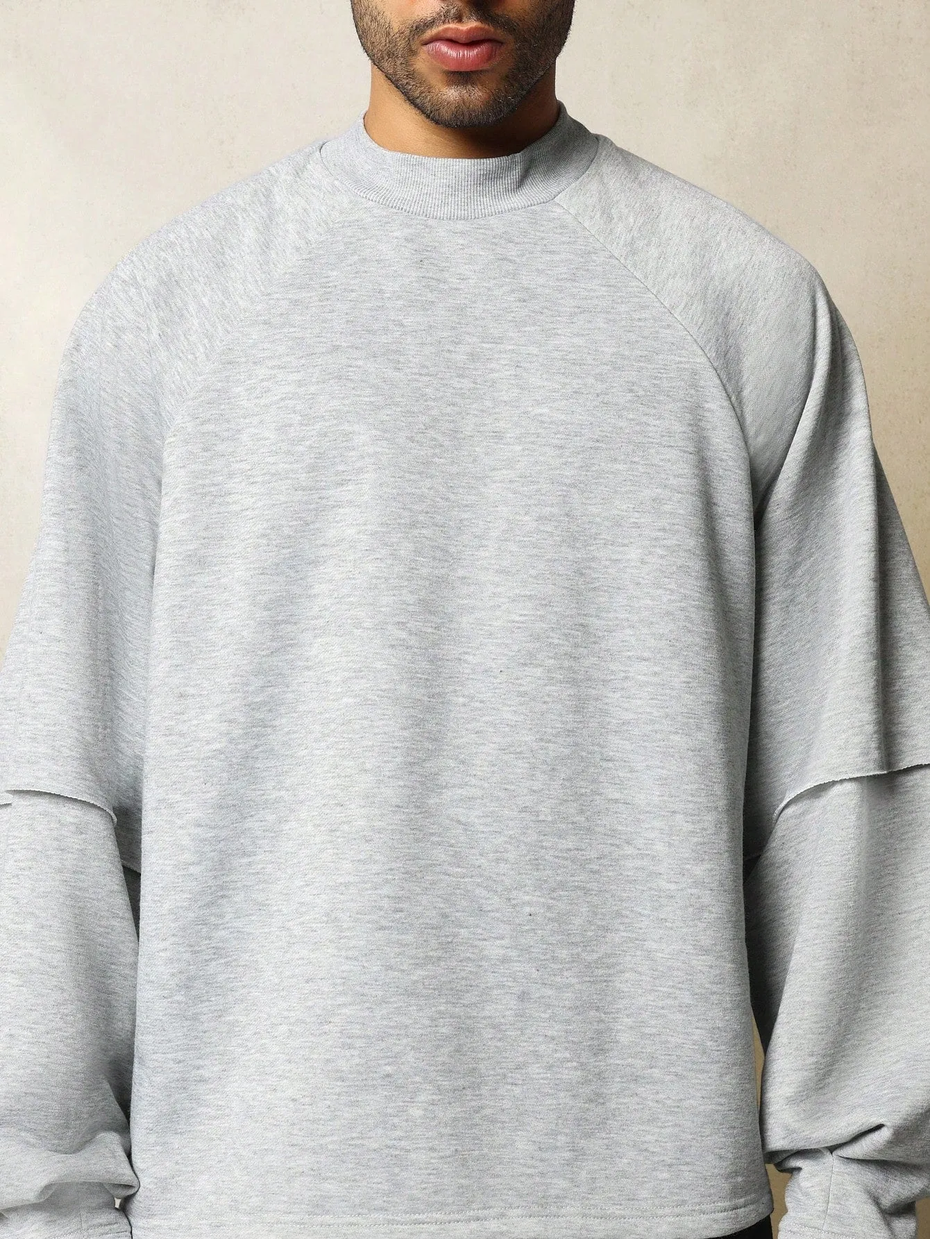 Oversized Fit Double Layer Raglan Sleeve Sweatshirt