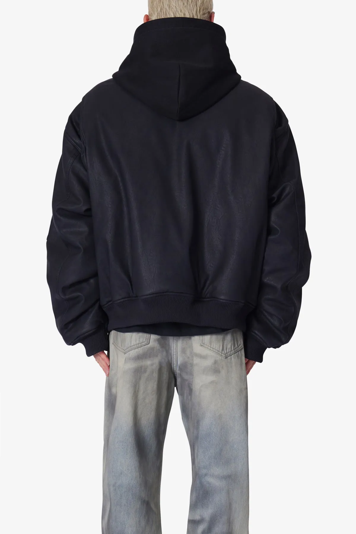 Oversized Hooded Bomber Jacket - Black