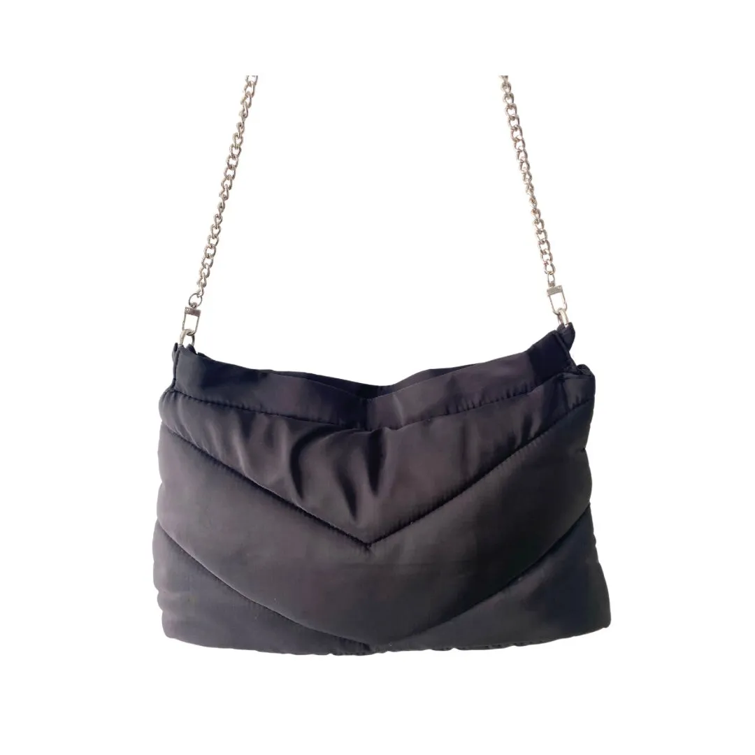 Oversized Quilted Crossbody Clutch  Bag Black