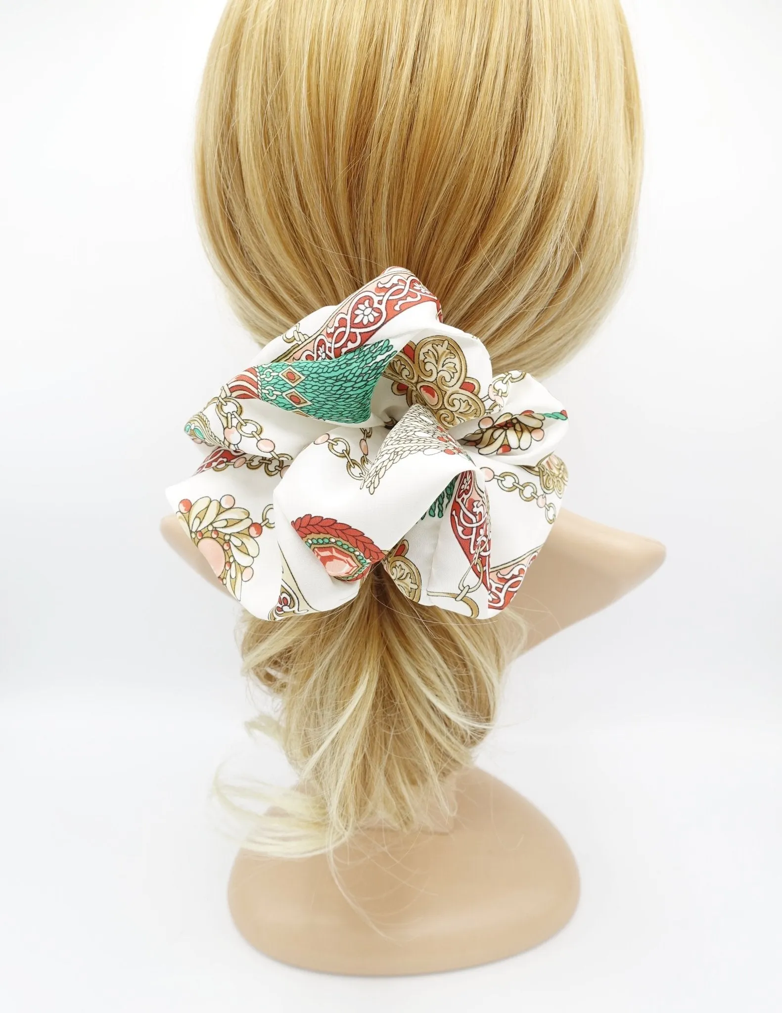 oversized satin scrunchies chain tassel print large hair elastic scrunchie women hair accessory