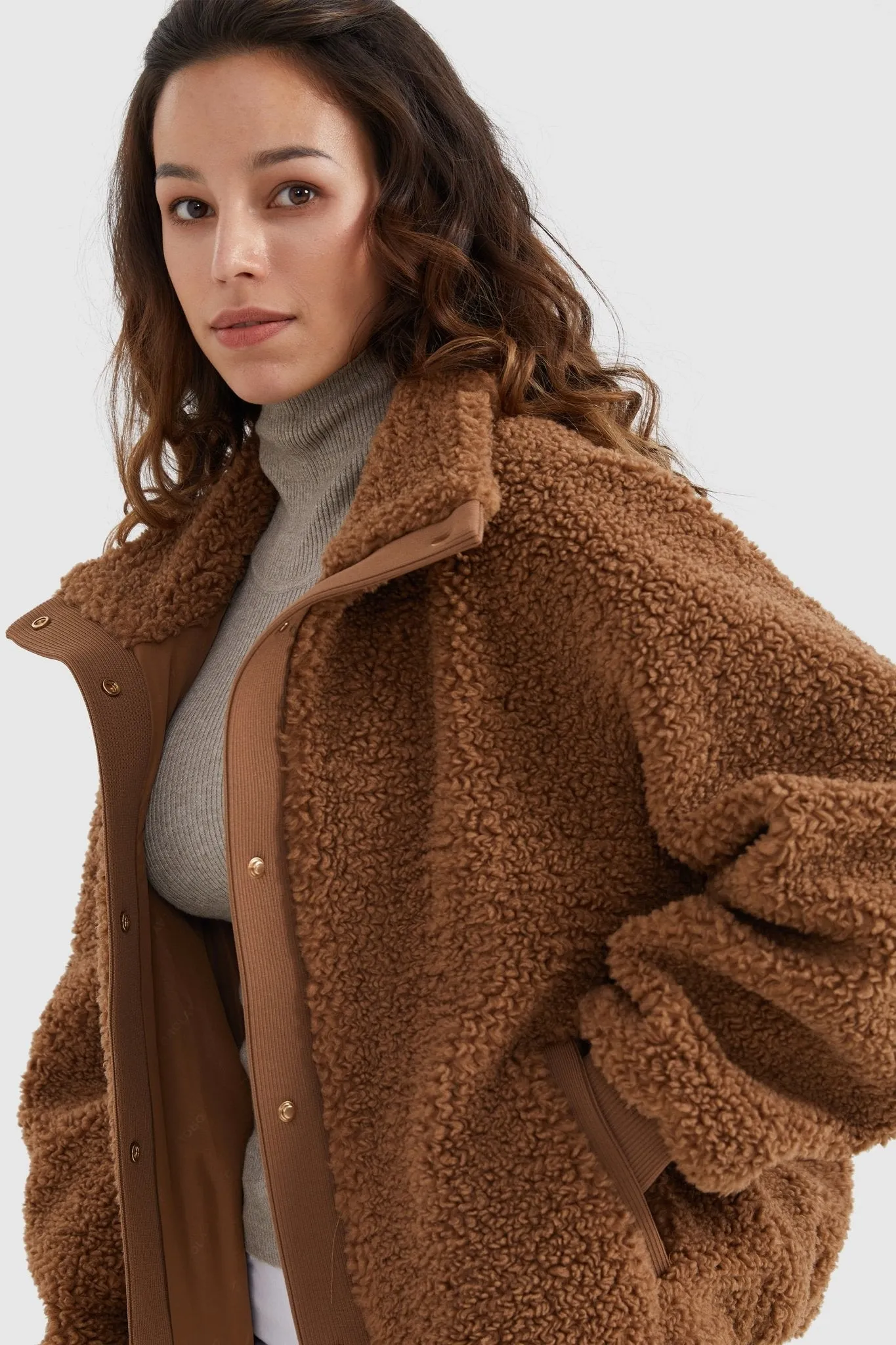 Oversized Snap Button Sherpa Coat