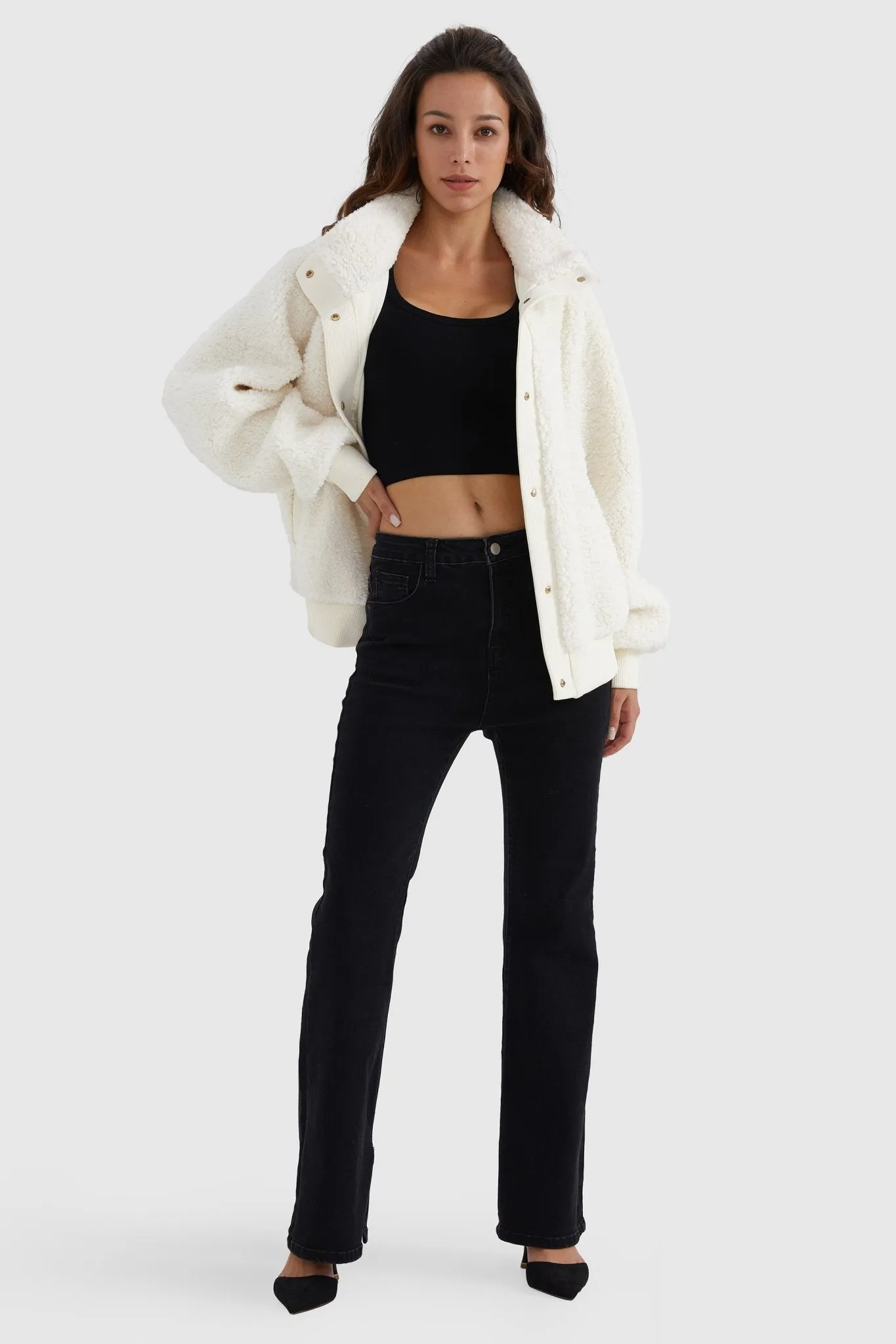 Oversized Snap Button Sherpa Coat