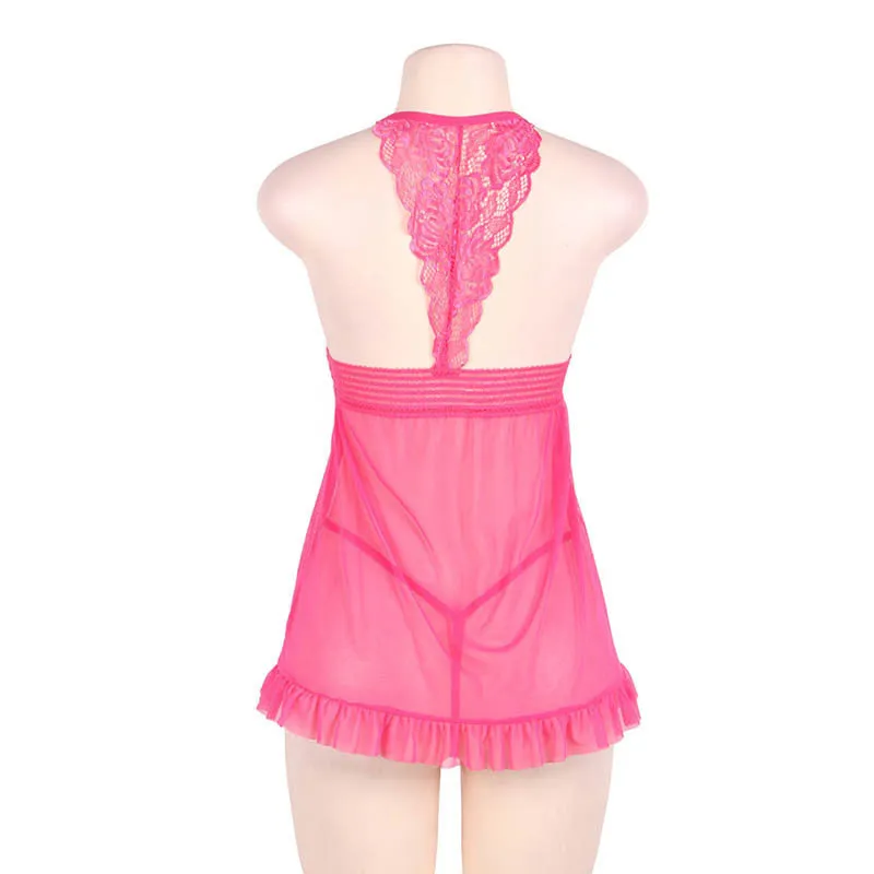 Oversized Two-Piece Lace Halter Sexy See-through Nightdress