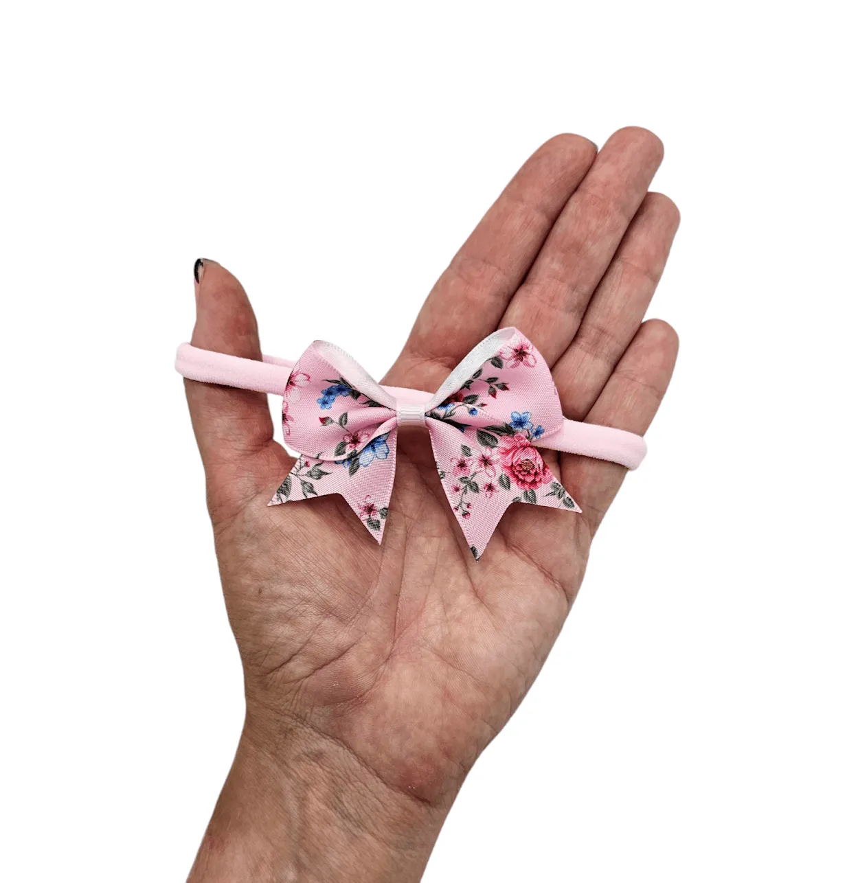 Pack of 3 - 2.5 Inch Pink Floral Kiss Dainty Bow on Headbands