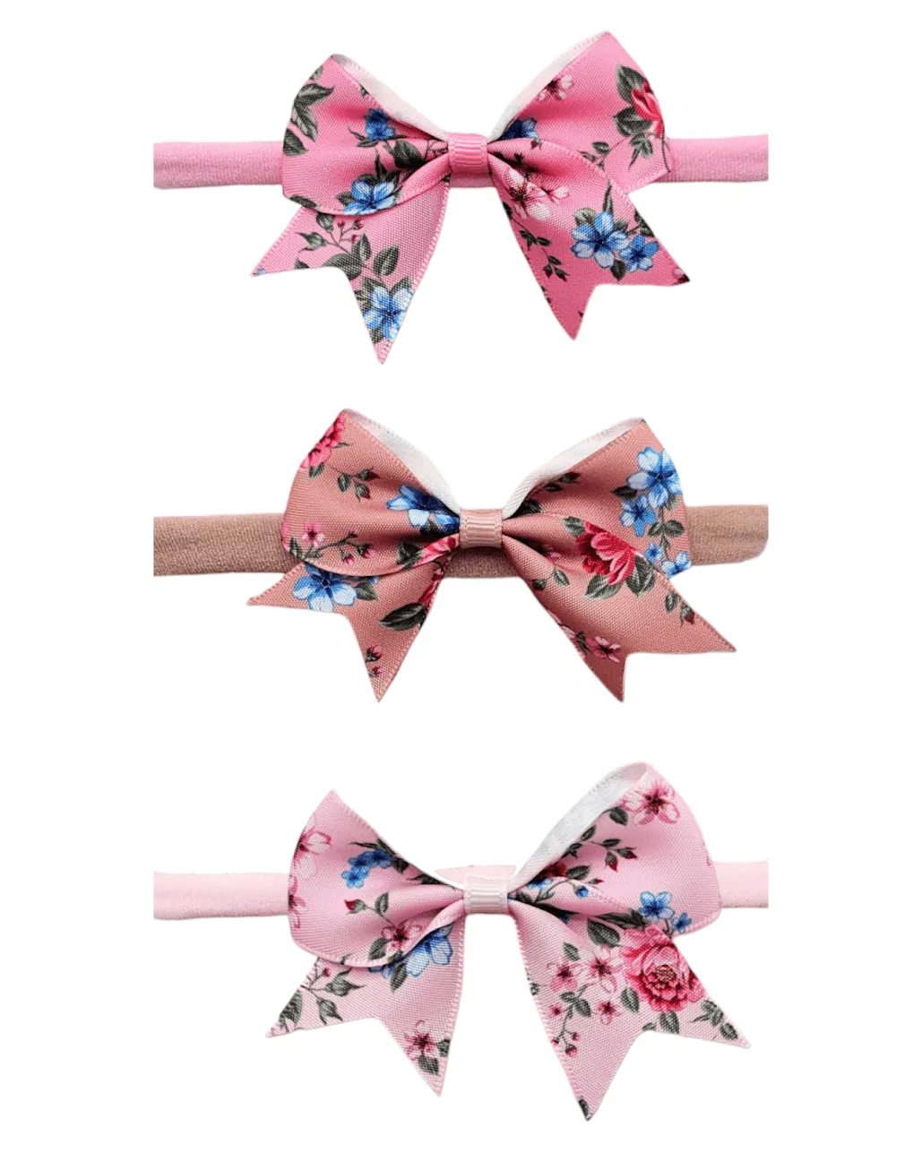 Pack of 3 - 2.5 Inch Pink Floral Kiss Dainty Bow on Headbands