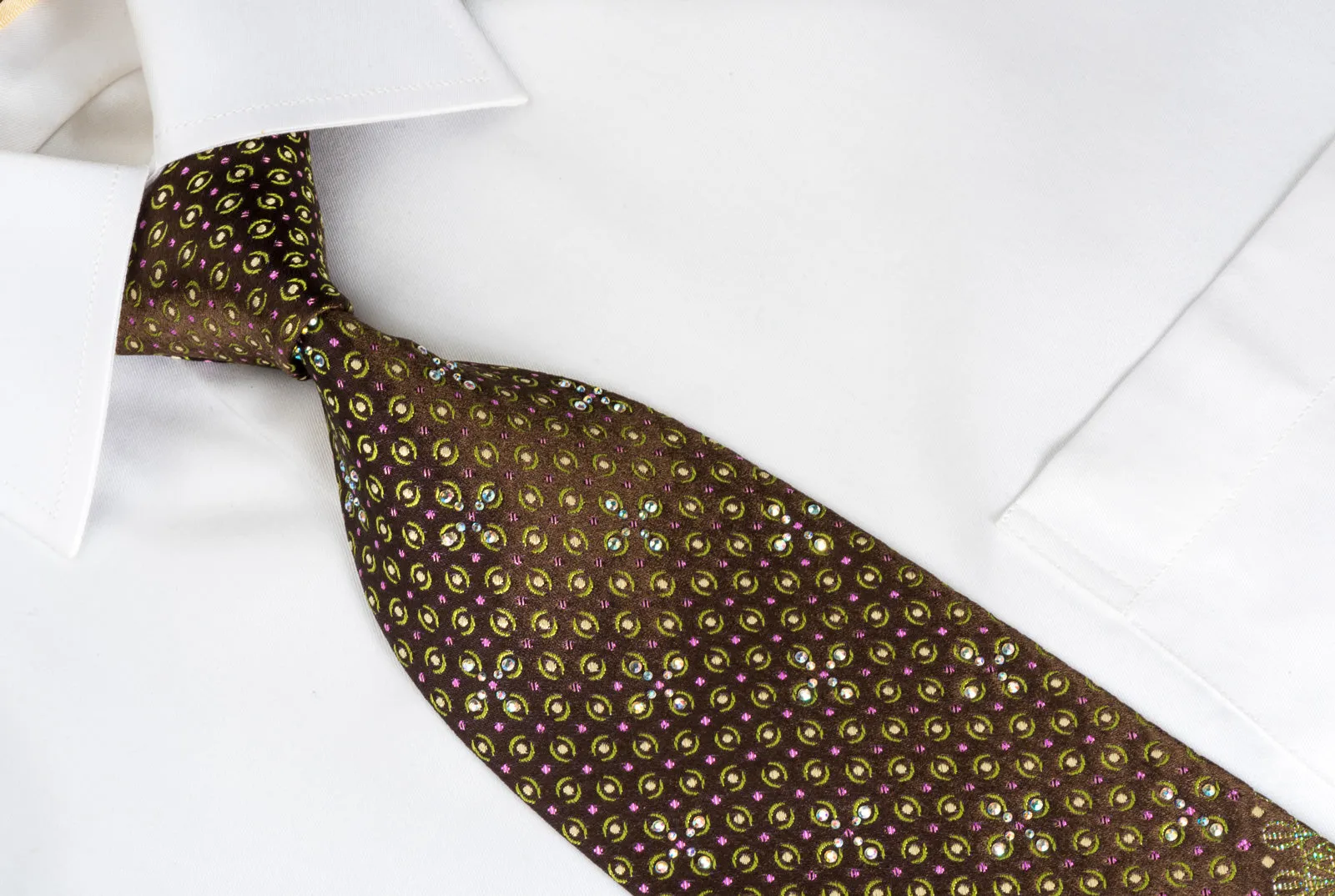 Paco Rabanne Rhinestone Necktie Golden Dots & Anthemion On Brown With Sparkles