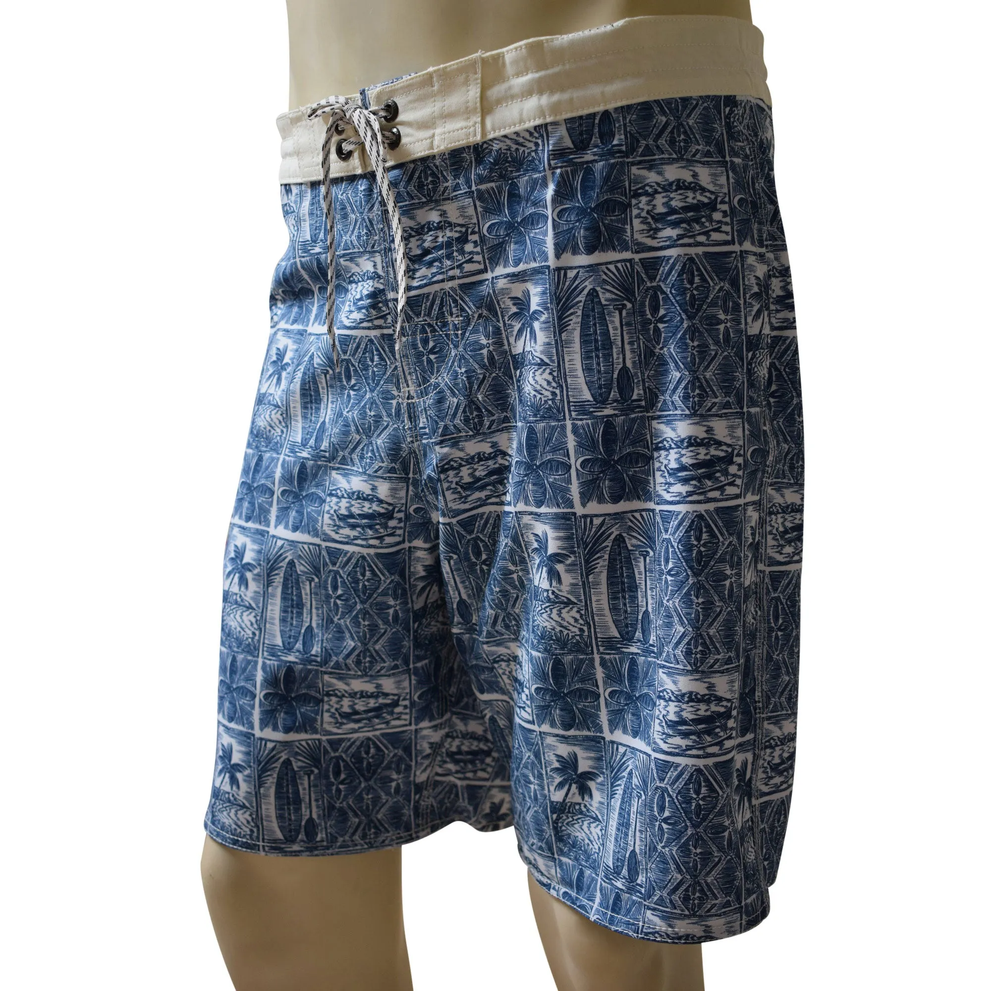 Paddle Block Men's Lasso Waist Boardshorts with Pockets, Quick Dry Board Shorts, Beach Shorts, Swim Trunks, Sportwear