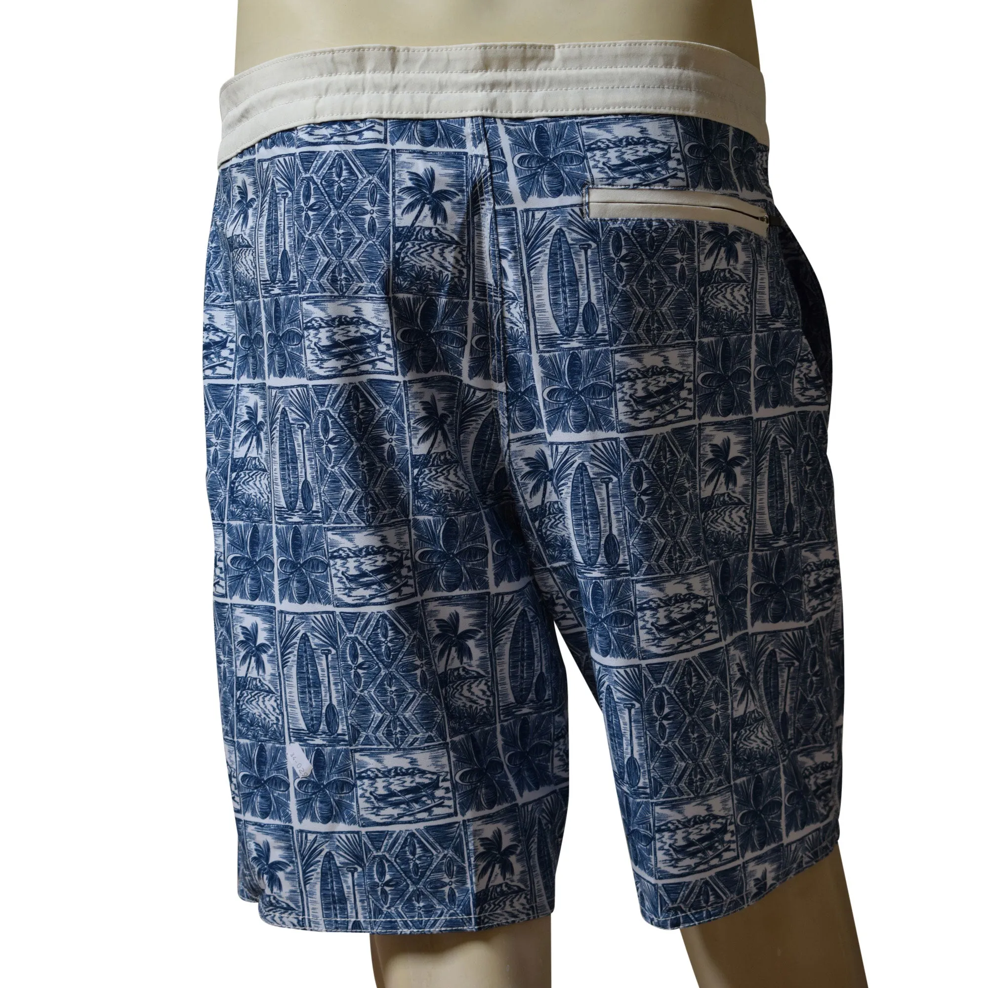 Paddle Block Men's Lasso Waist Boardshorts with Pockets, Quick Dry Board Shorts, Beach Shorts, Swim Trunks, Sportwear