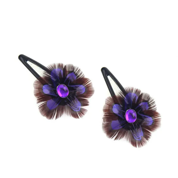 Pair of Feather Floral Hair Clips