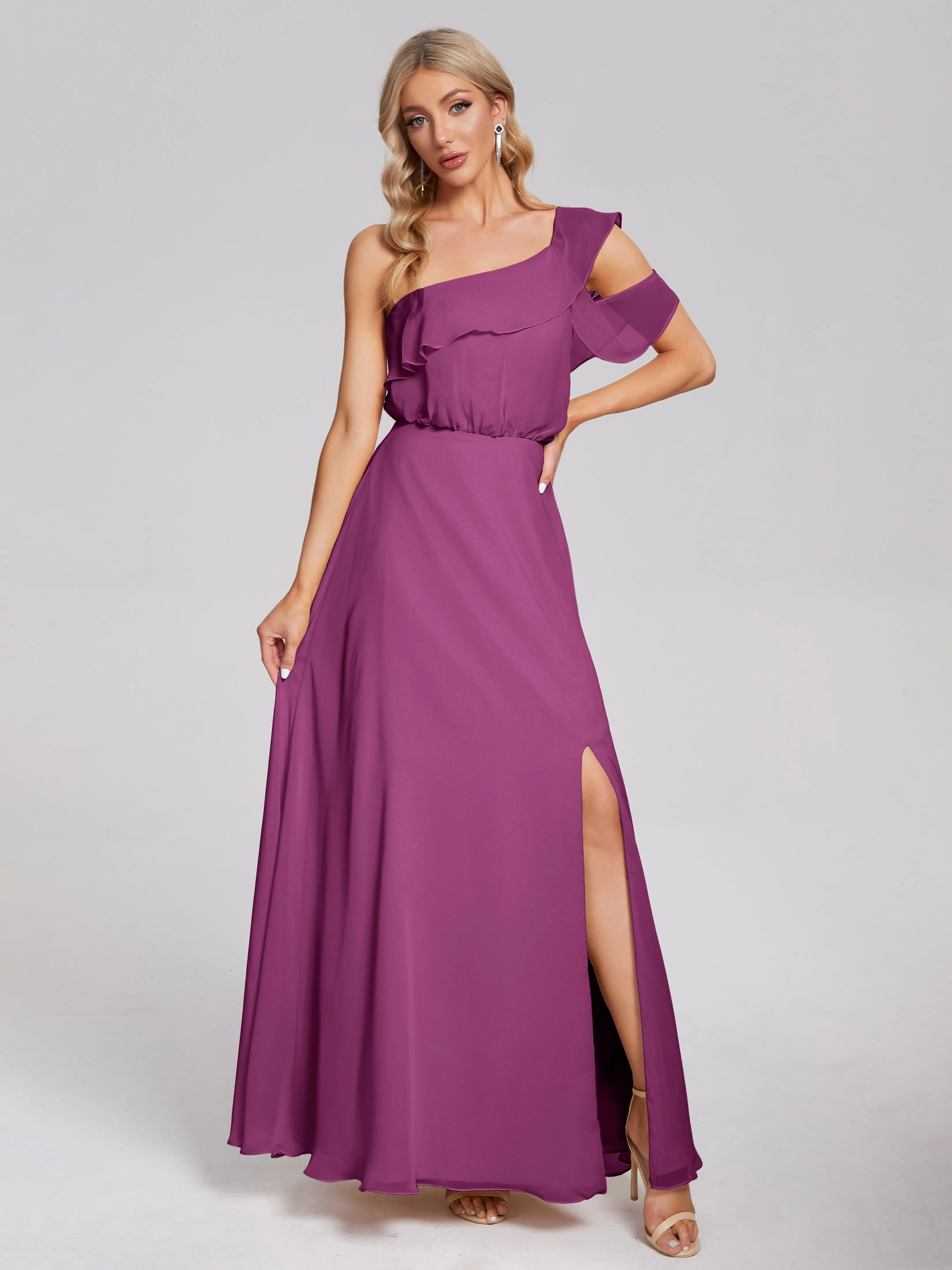 Paislee One-Shoulder Split Chiffon Bridesmaid Dresses