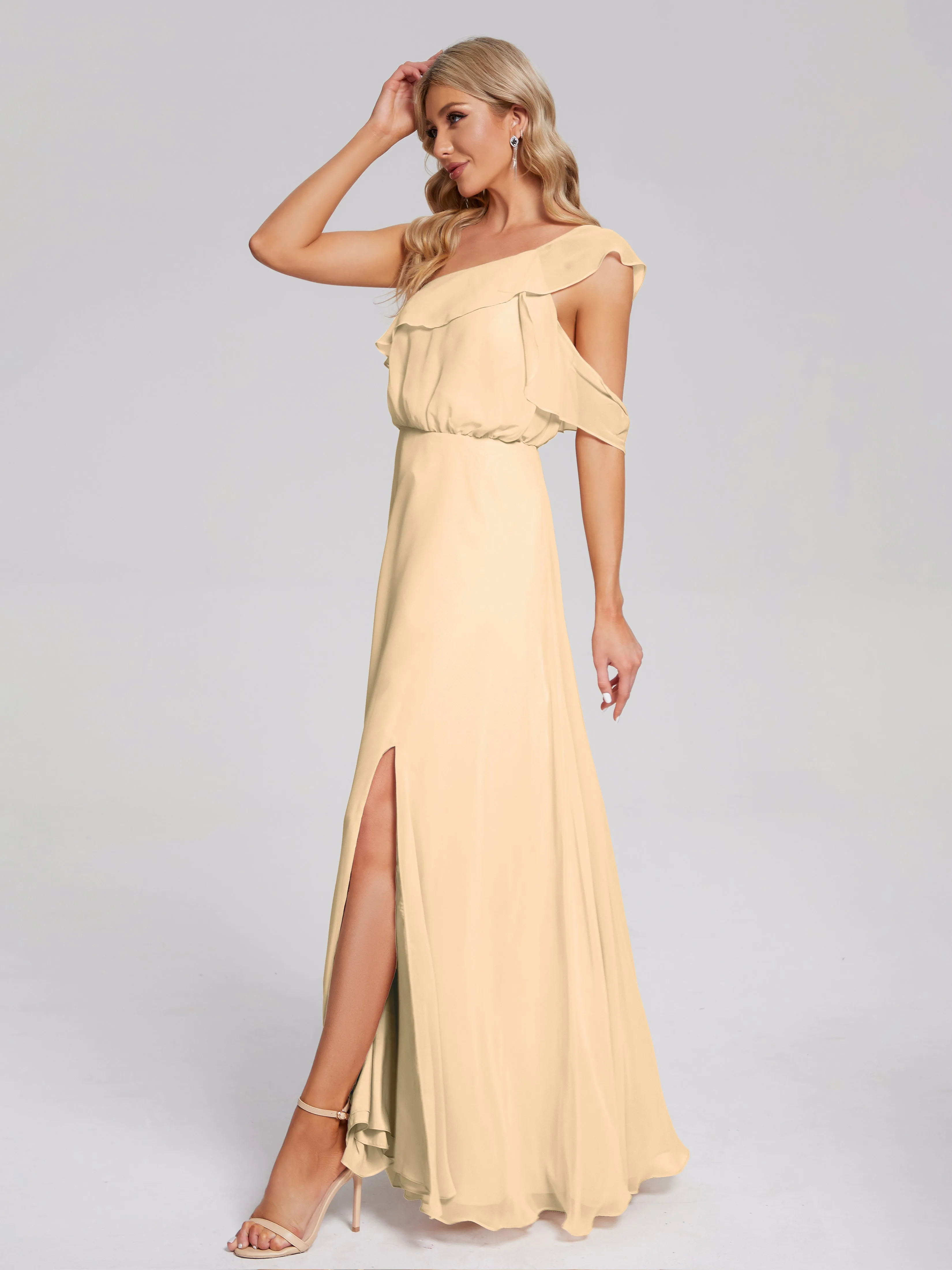 Paislee One-Shoulder Split Chiffon Bridesmaid Dresses