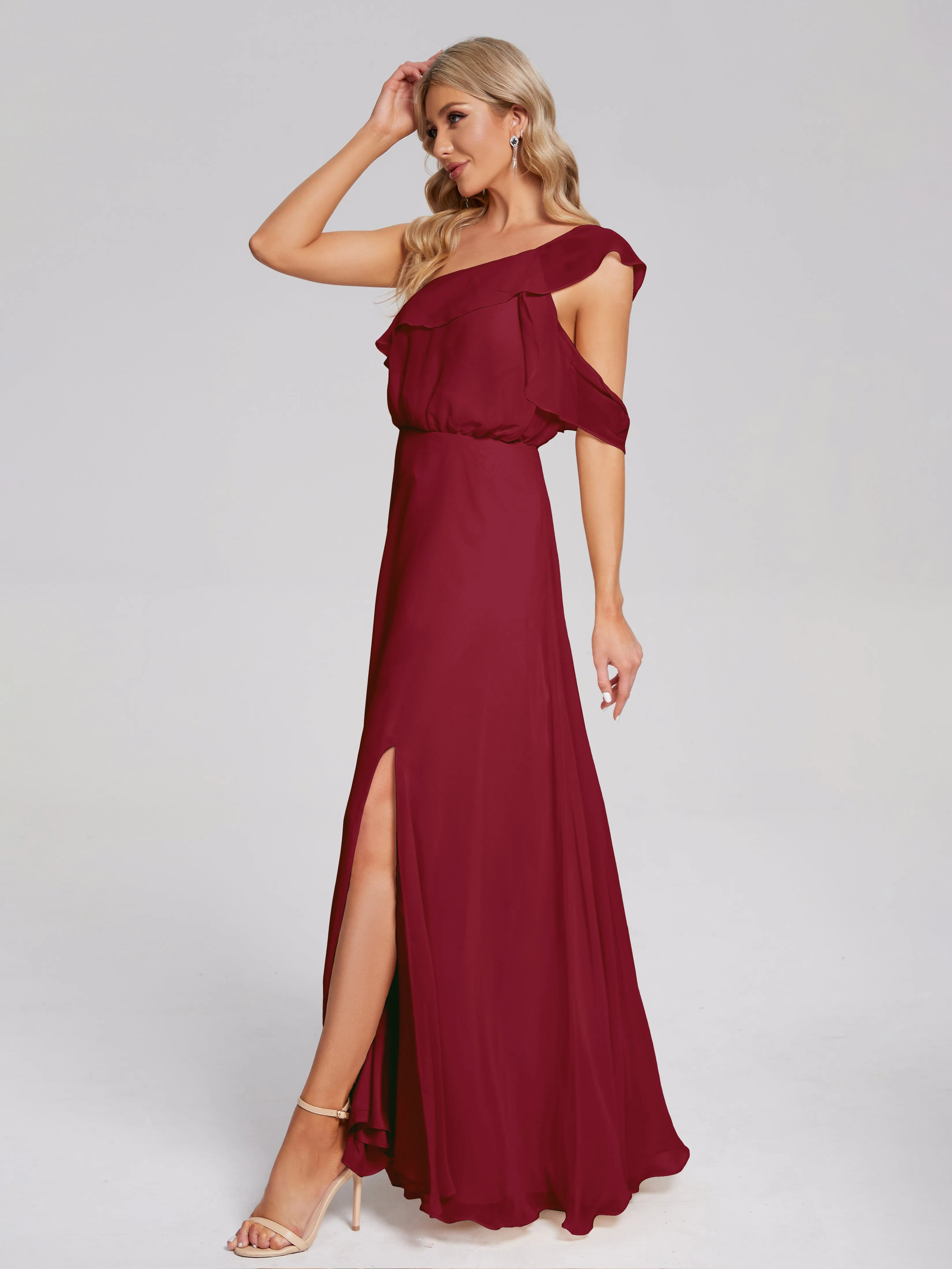 Paislee One-Shoulder Split Chiffon Bridesmaid Dresses