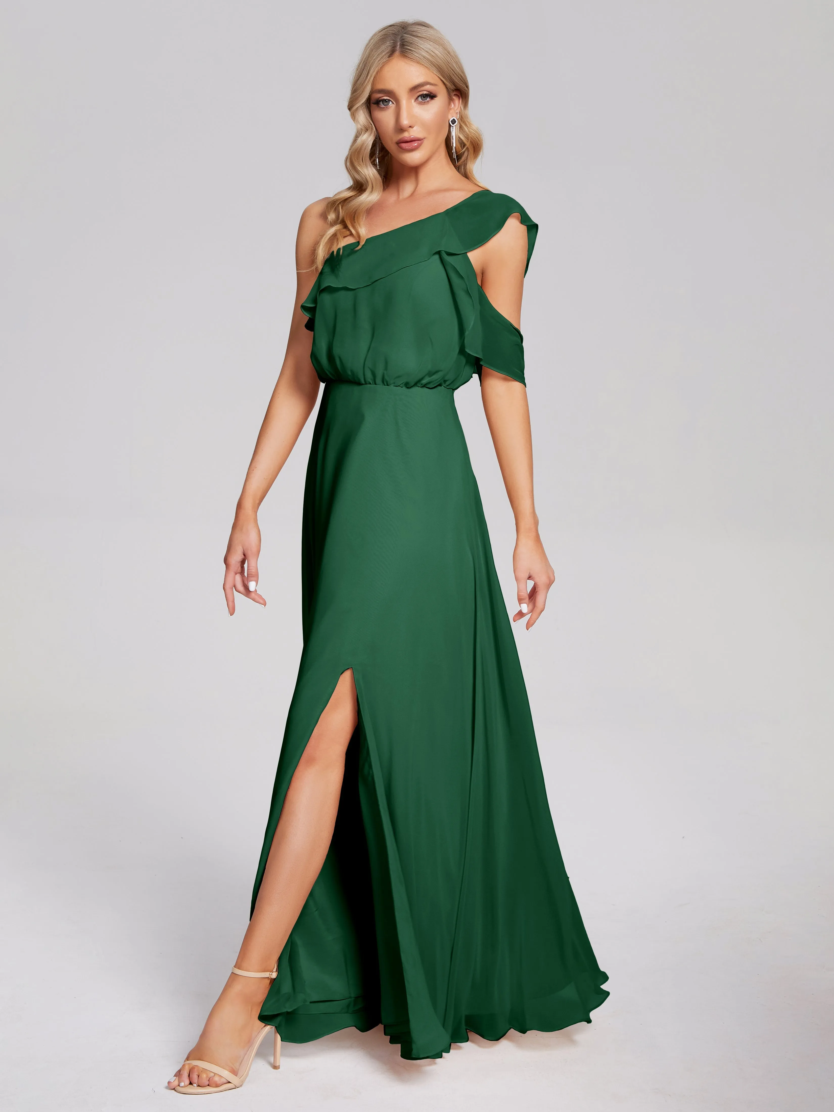 Paislee One-Shoulder Split Chiffon Bridesmaid Dresses