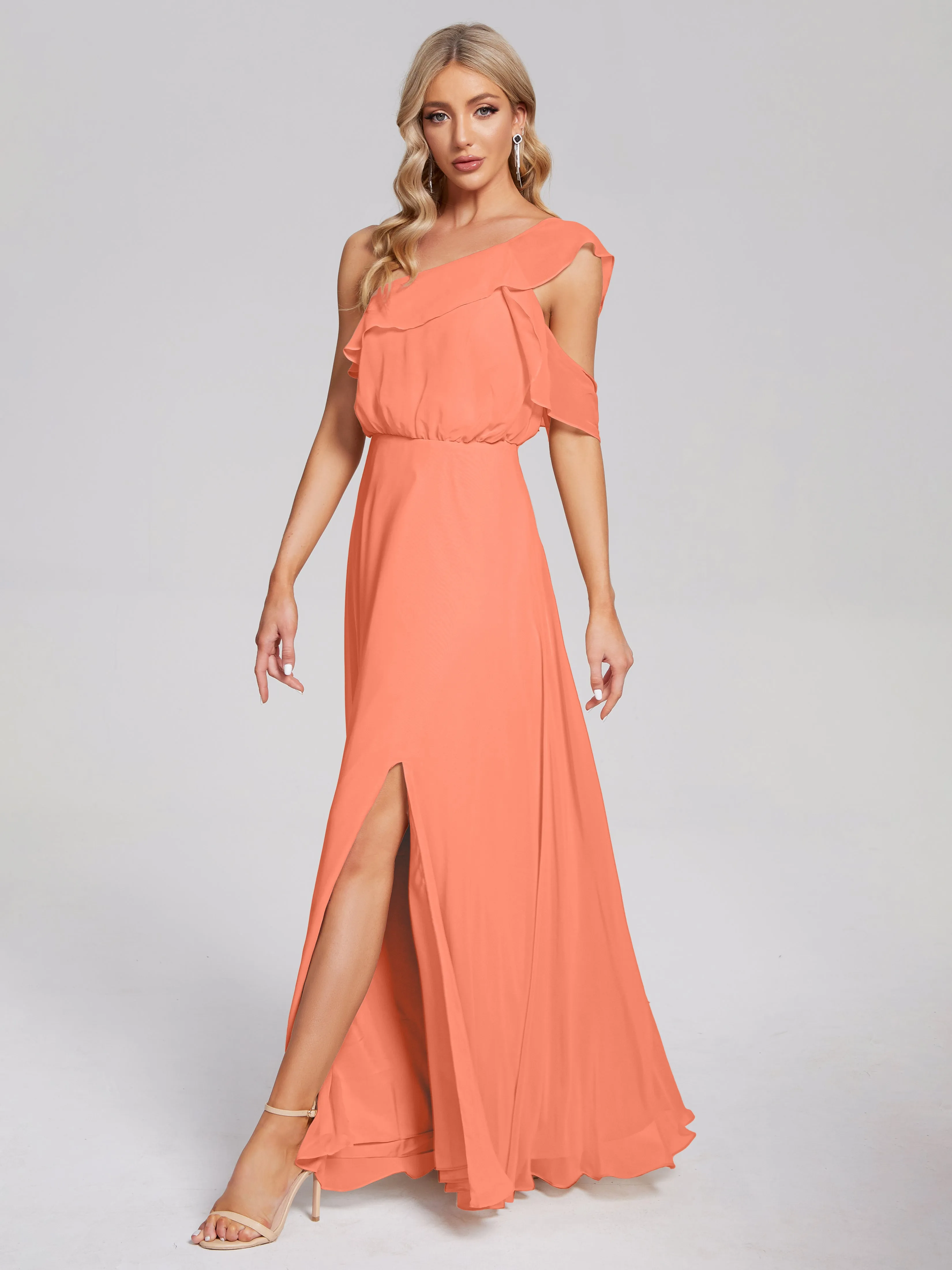 Paislee One-Shoulder Split Chiffon Bridesmaid Dresses