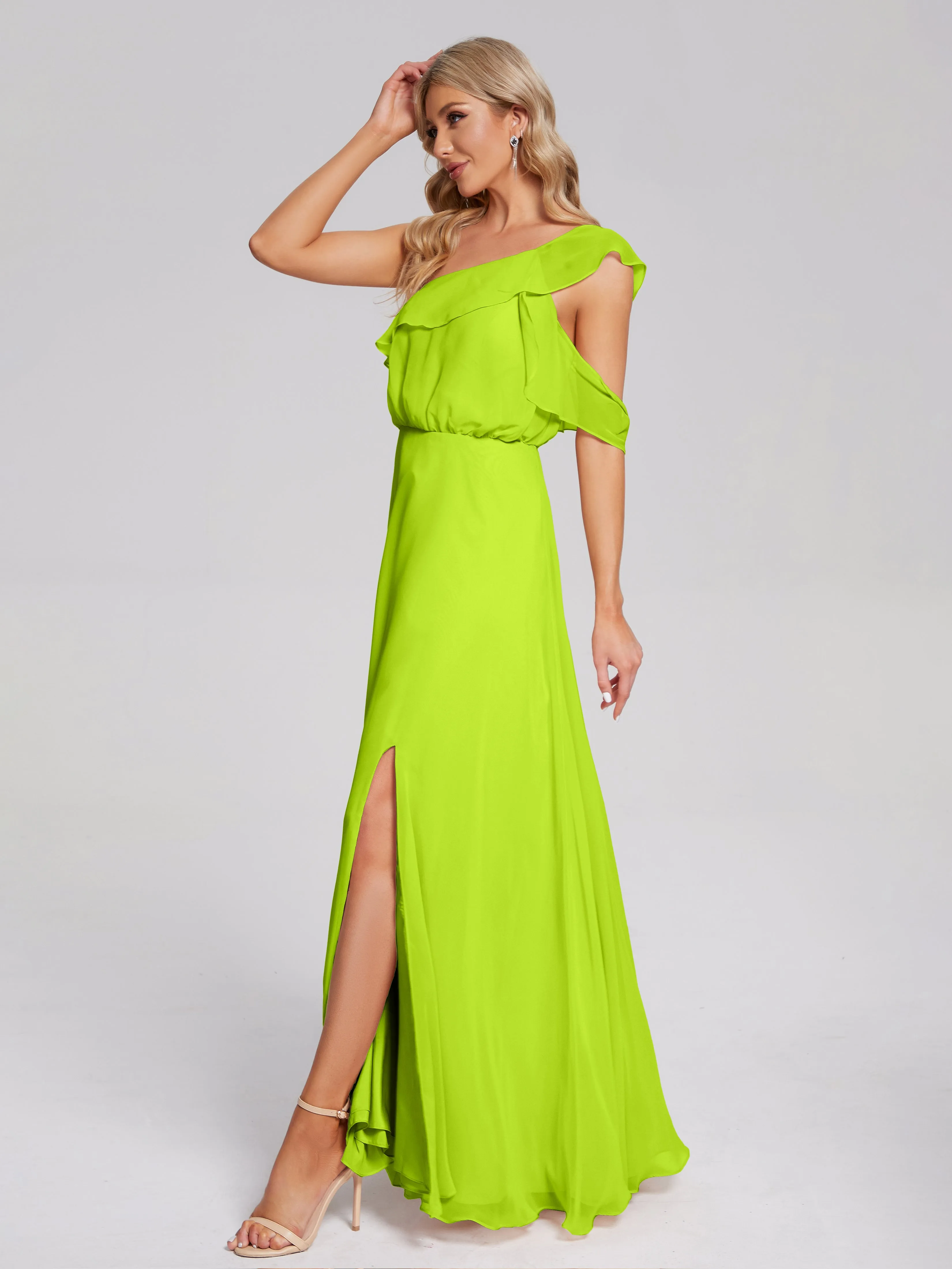 Paislee One-Shoulder Split Chiffon Bridesmaid Dresses