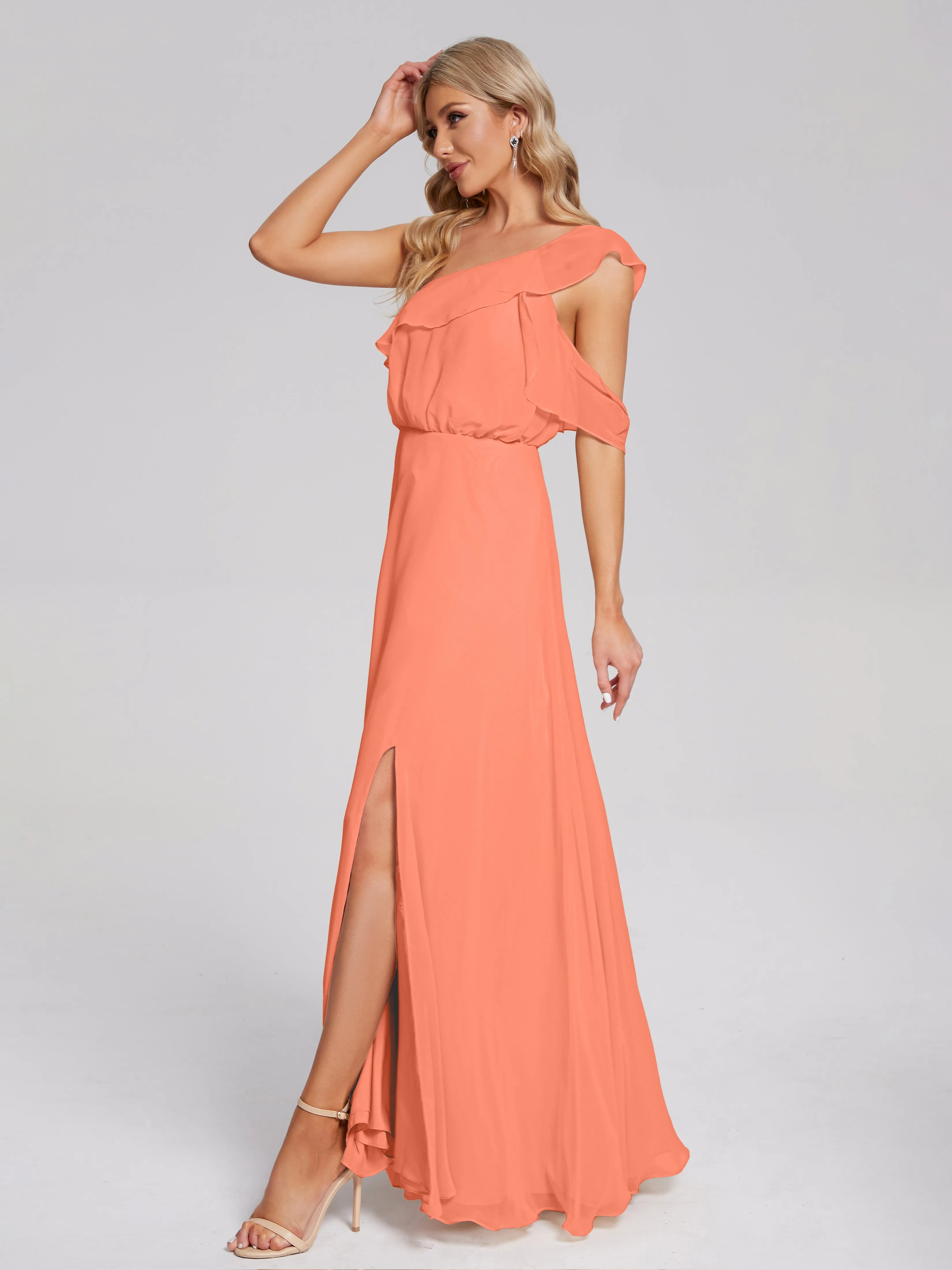 Paislee One-Shoulder Split Chiffon Bridesmaid Dresses