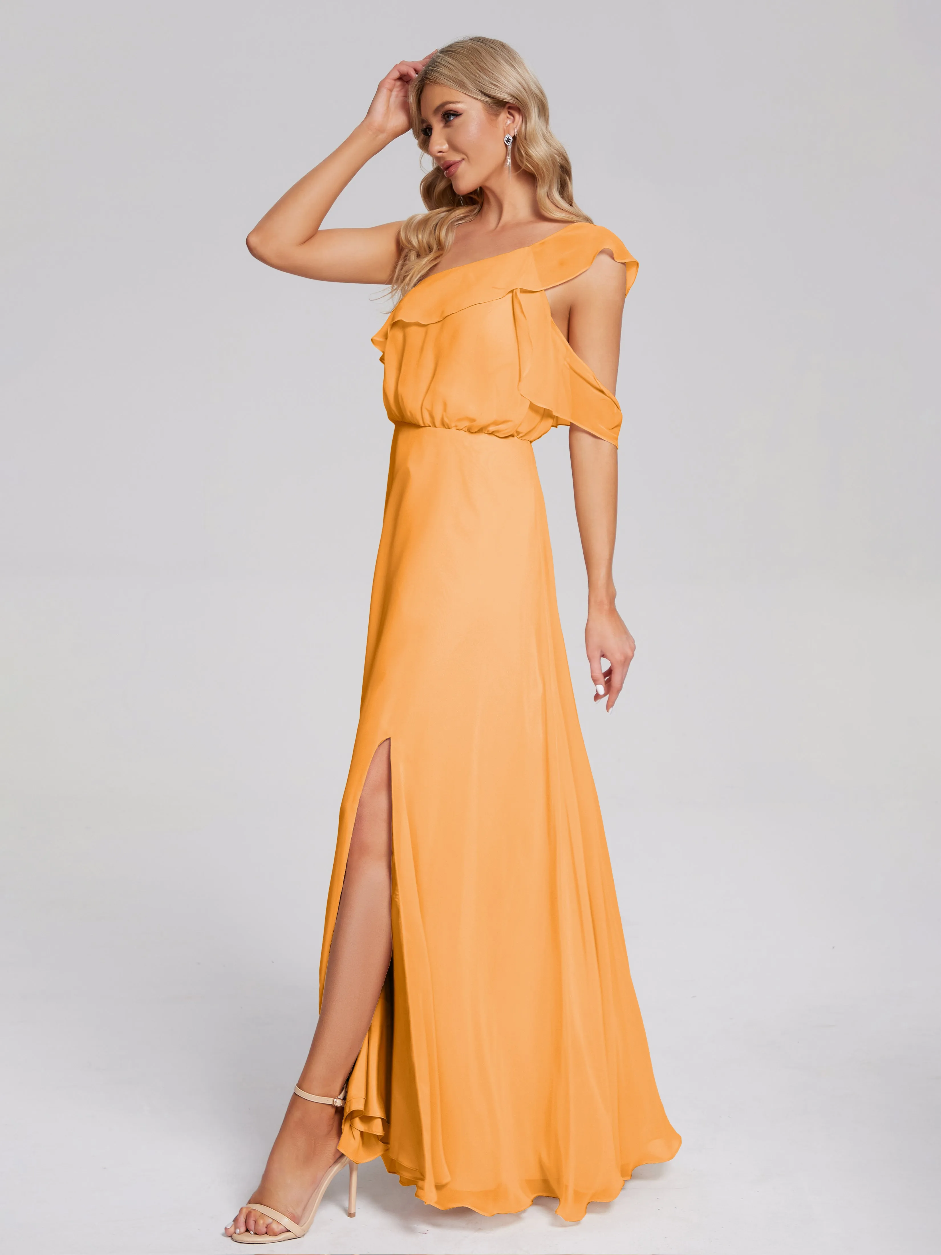 Paislee One-Shoulder Split Chiffon Bridesmaid Dresses