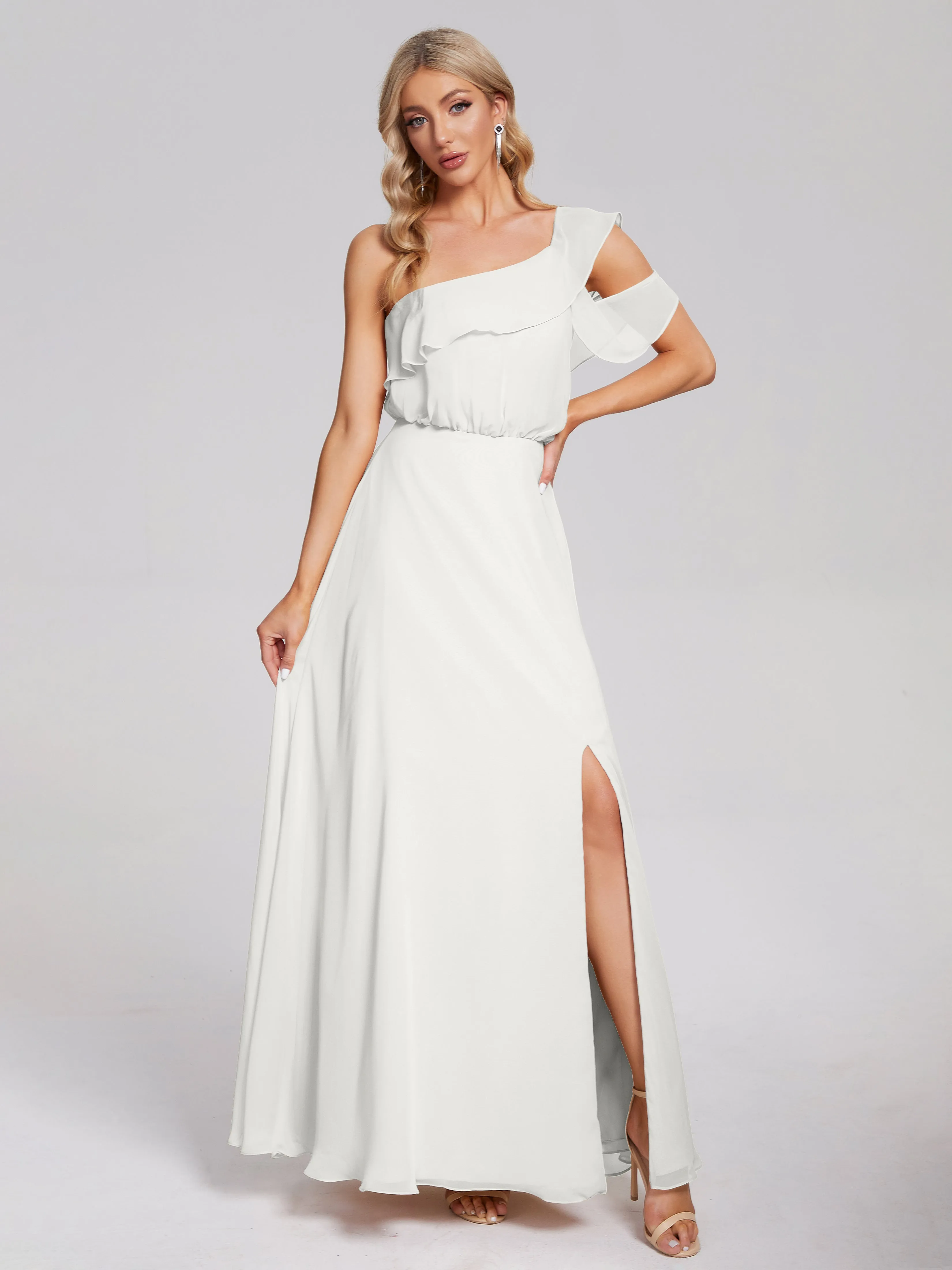 Paislee One-Shoulder Split Chiffon Bridesmaid Dresses